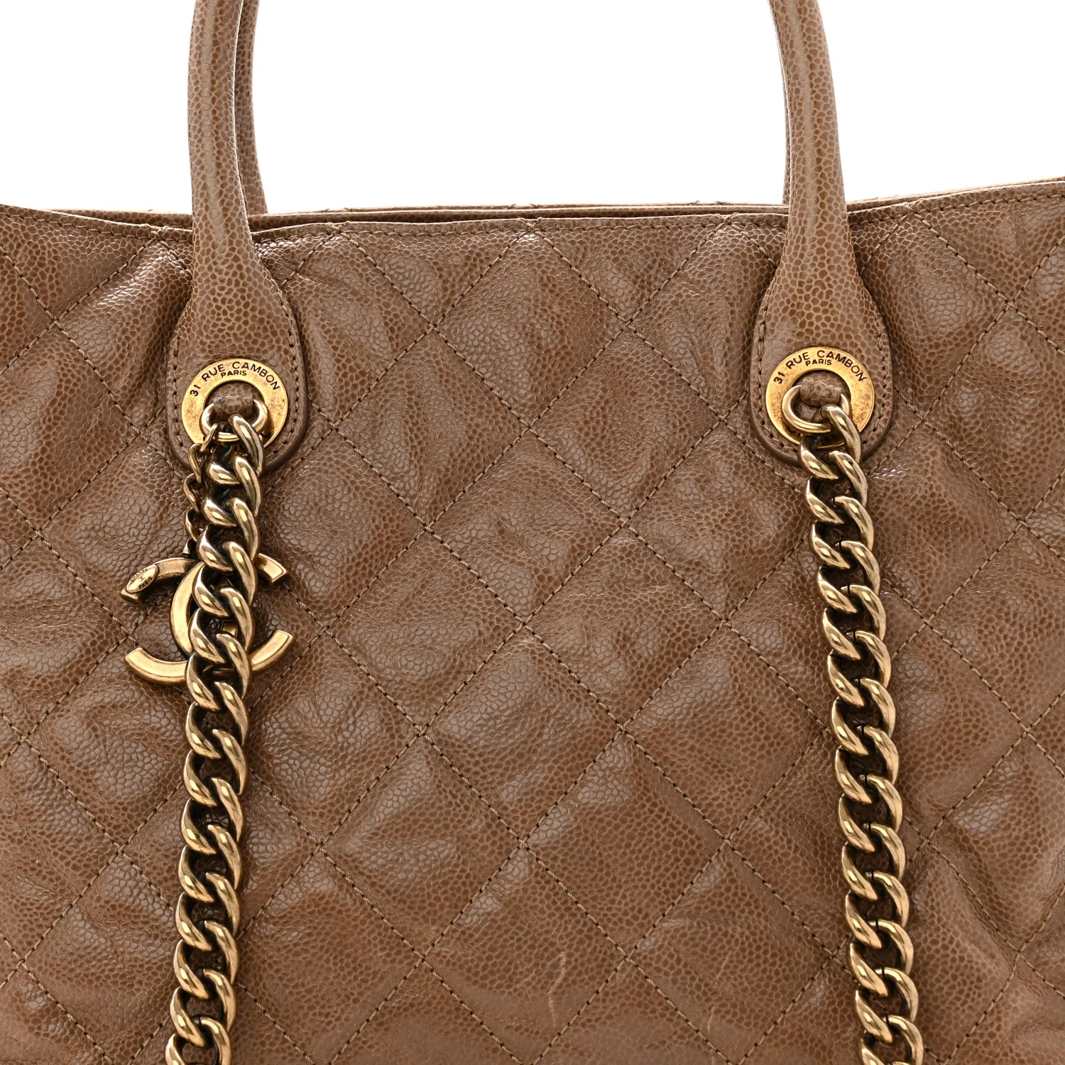 Glazed Caviar Quilted Small Shiva Tote Beige