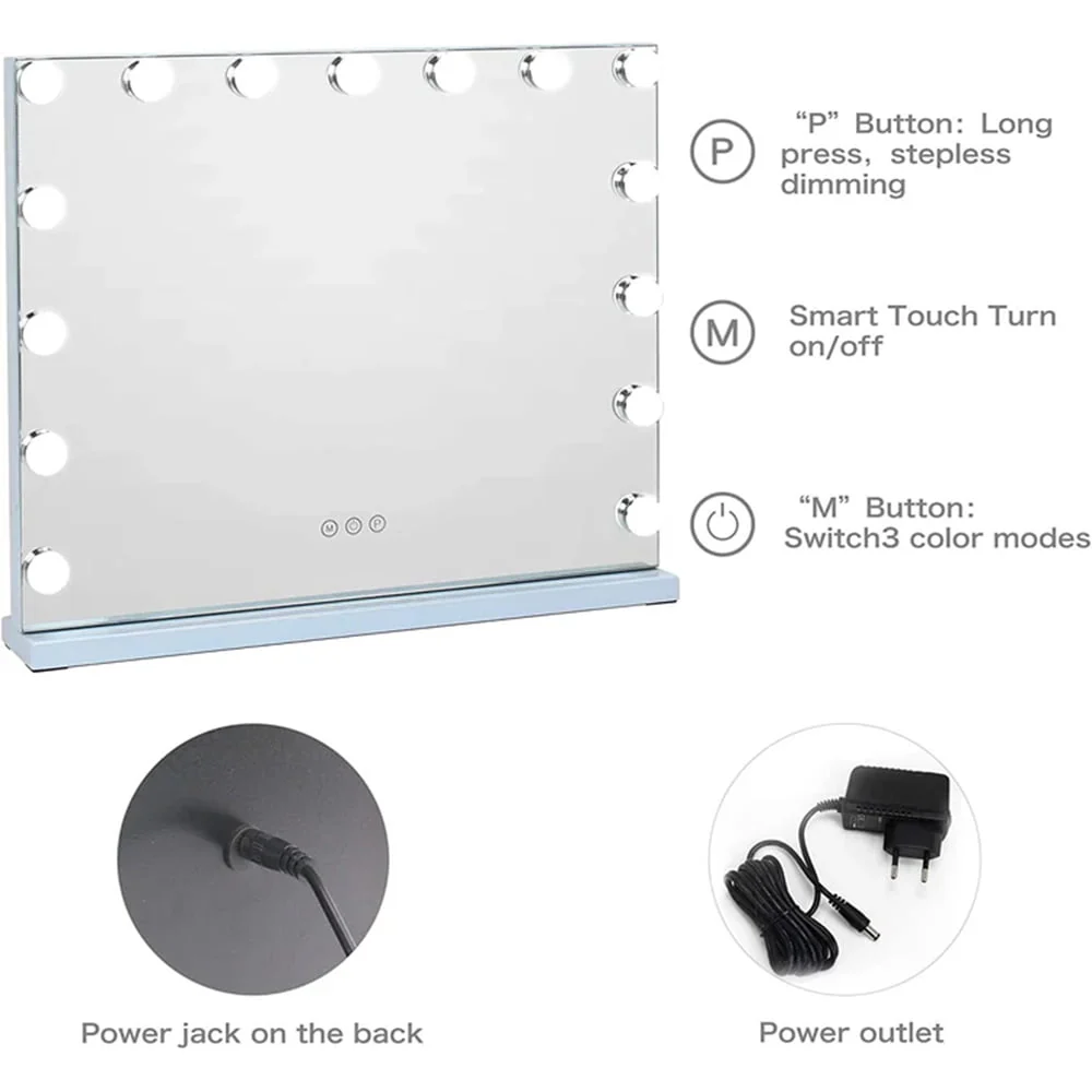 COOLJEEN Large Hollywood Vanity Mirror with Lights Wall Mount Tabletop Metal White Image 6