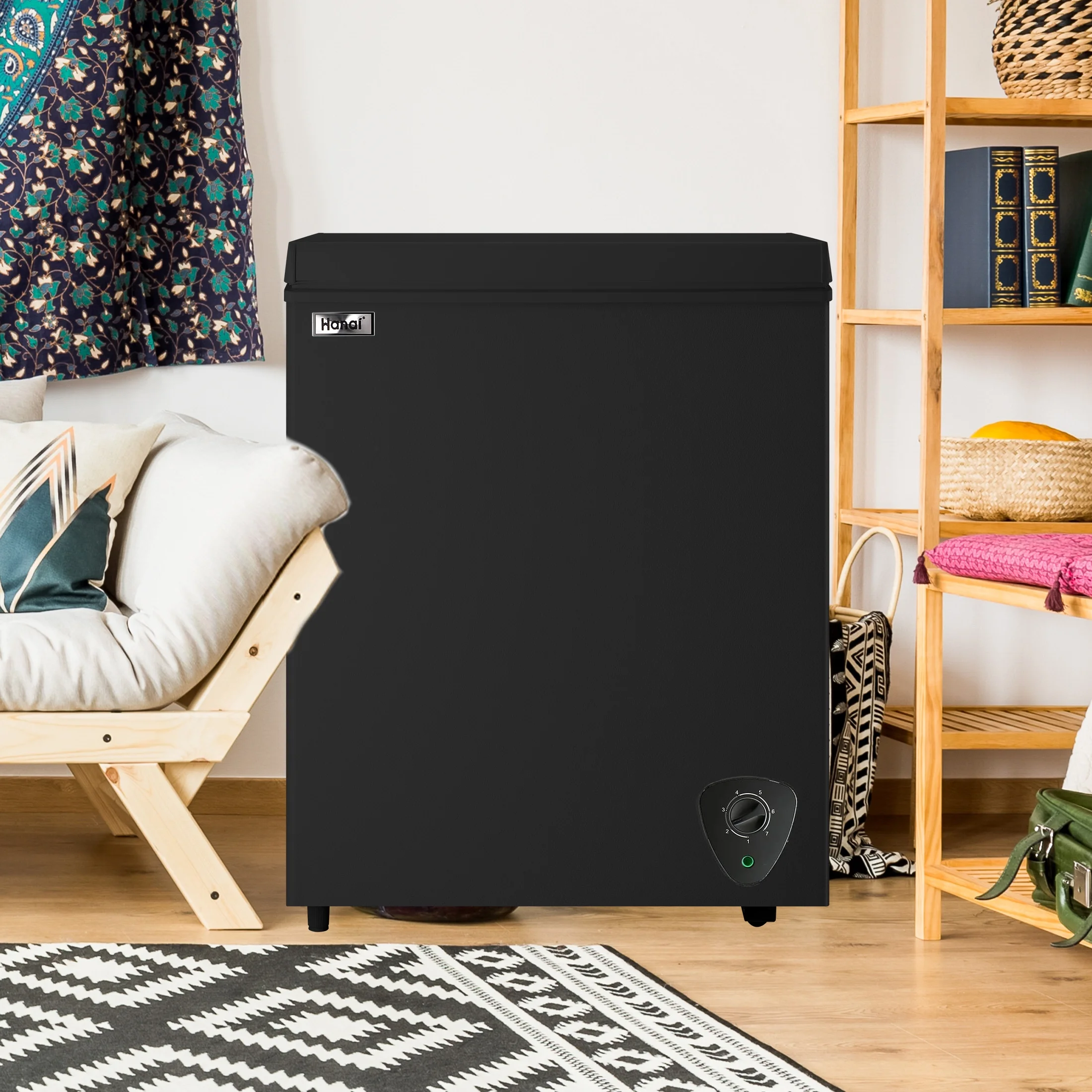 3.5 Cubic Chest Freezer with Top Open Door,Removable Storage Basket,7 Gears Temp Control,Energy Saving,Black - Image 9