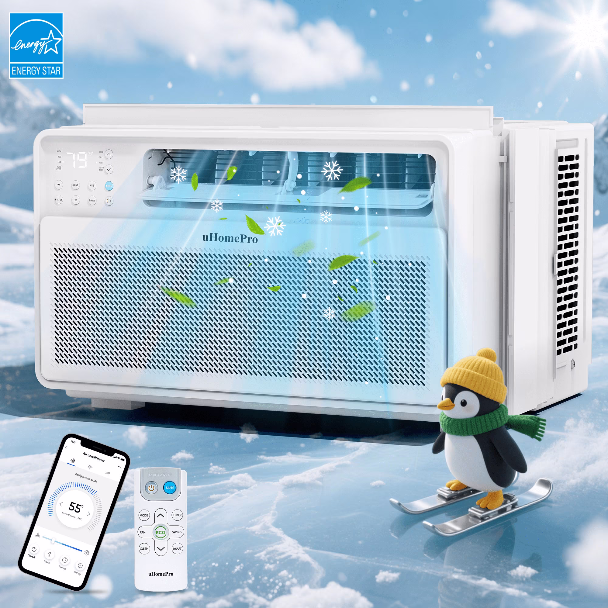 8, 000 BTU Smart Inverter Window Air Conditioner with 4 Modes - Cools up to 380 Sq. Ft, Washable Filter, Adjustable Window Fit, Energy Star Rated 7.0, 15 - SEER