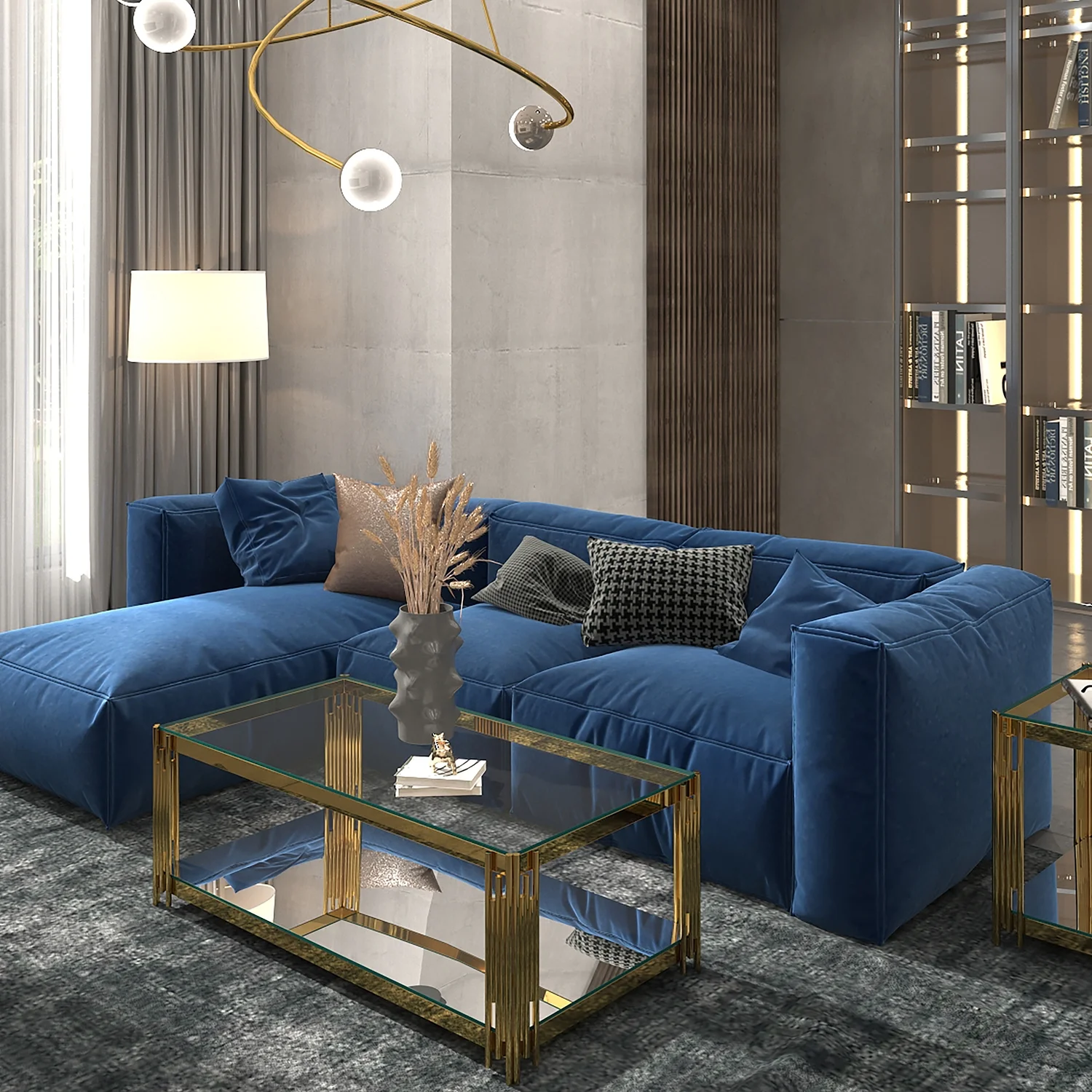 Glass Top Contemporary Metal Coffee Table with Lower Shelf in Gold(Gold) - Image 2