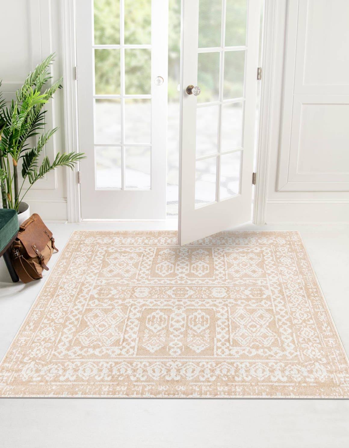 Unique Loom Oxford 8 ft Square Beige Bohemian, Floral, Geometric Area Rug