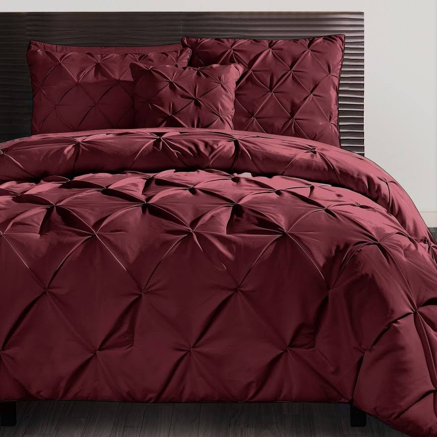 VCNY Home Carmen 4-Piece Pintuck Textured Bedding Comforter Set, Burgundy, Queen