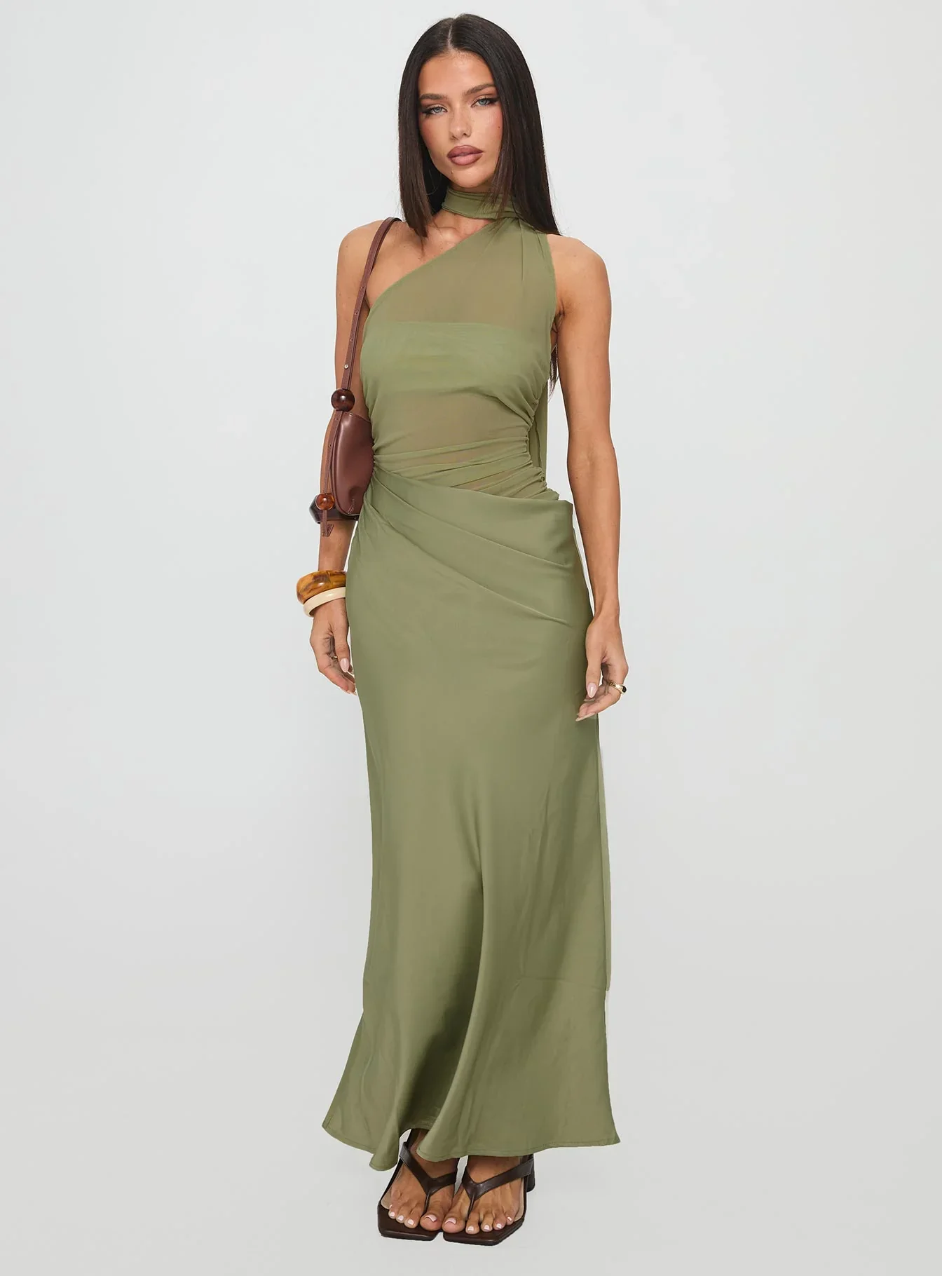 Indiara Halter Mesh Maxi Dress Green