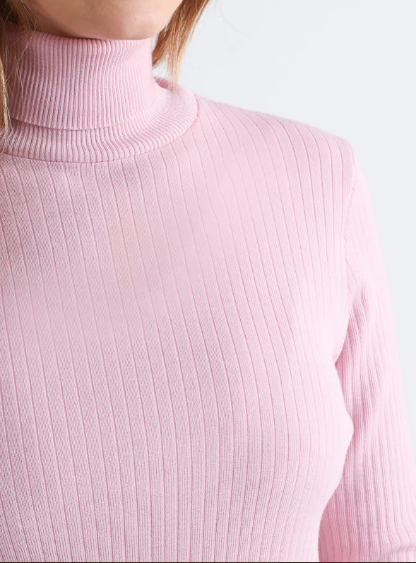 Pull chaussette femme col roule en laine  mérinos Rose Léger