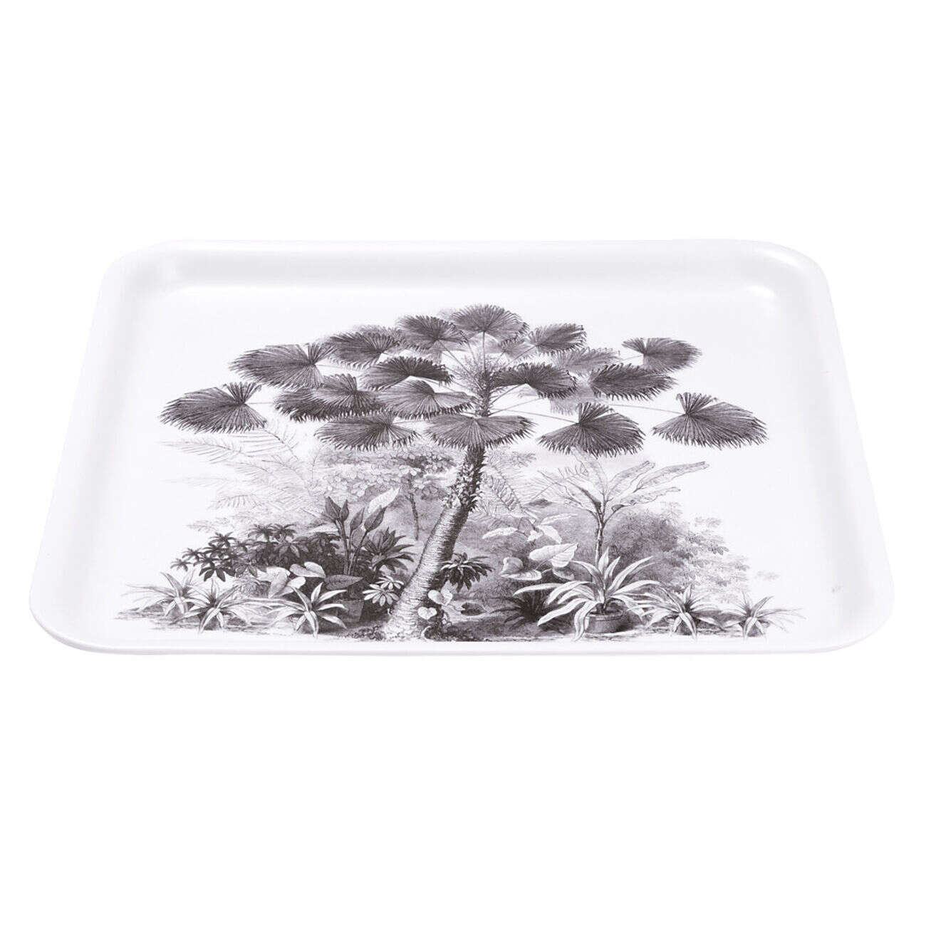 Plateau carré mélaminé motif arbre gris et blanc 33x33cm