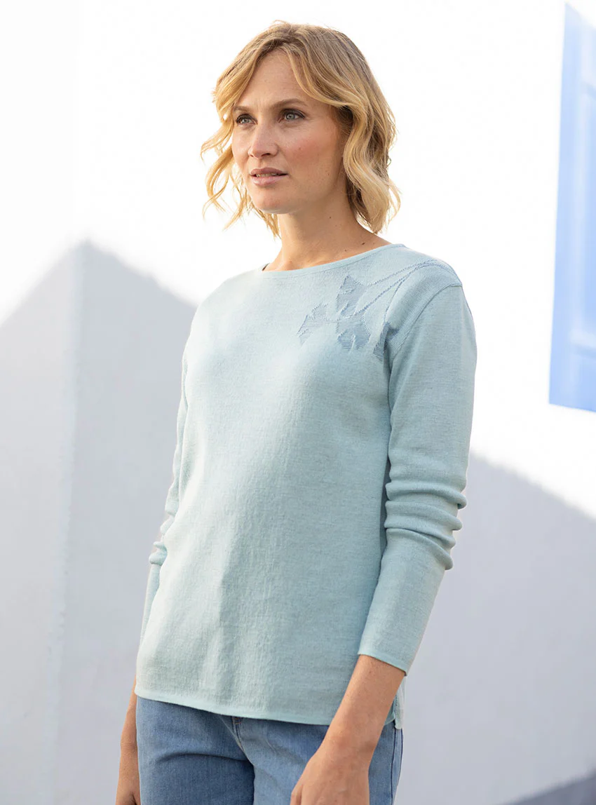 Pull femme jacquard laine mérinos vert