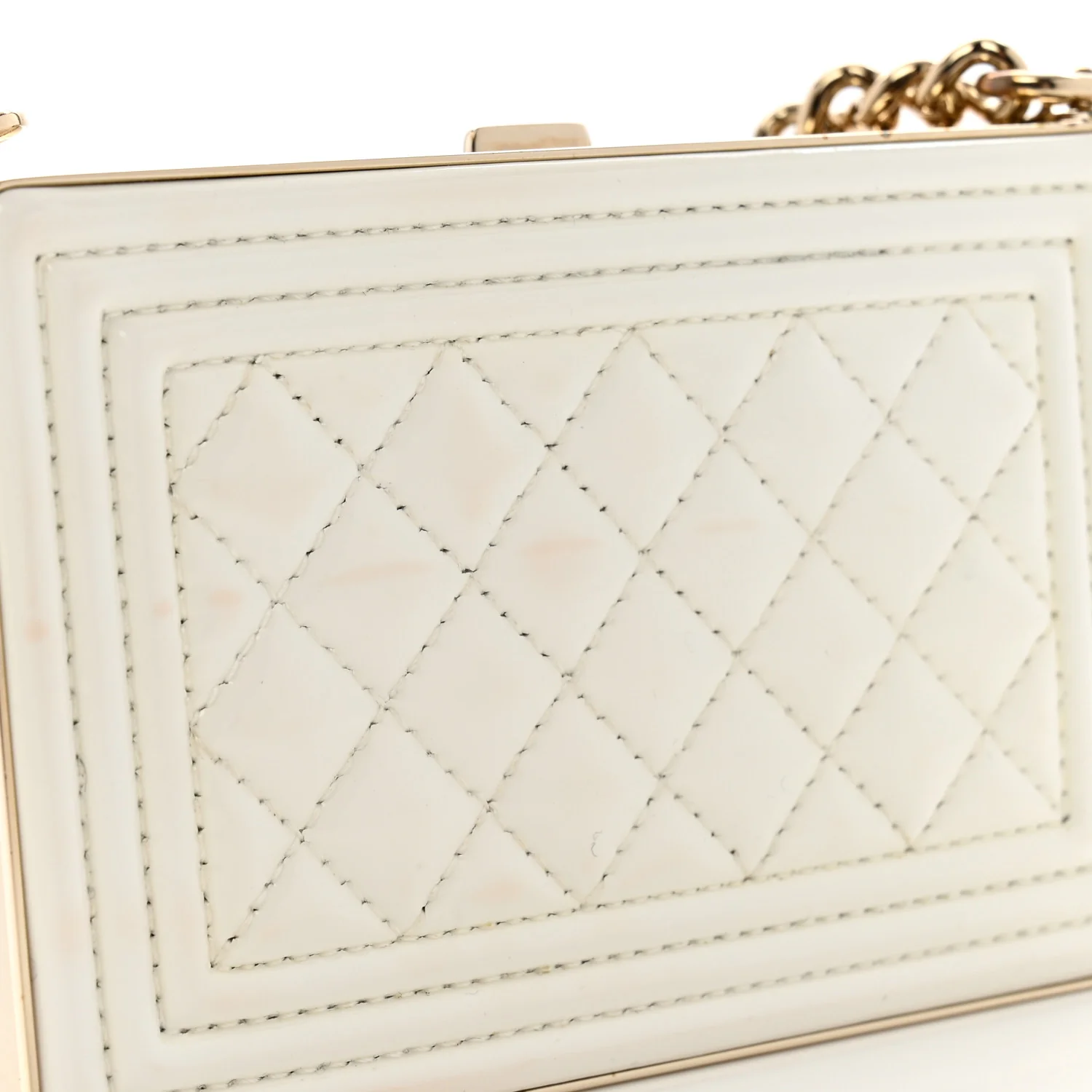 Patent Calfskin Boy Minaudiere White