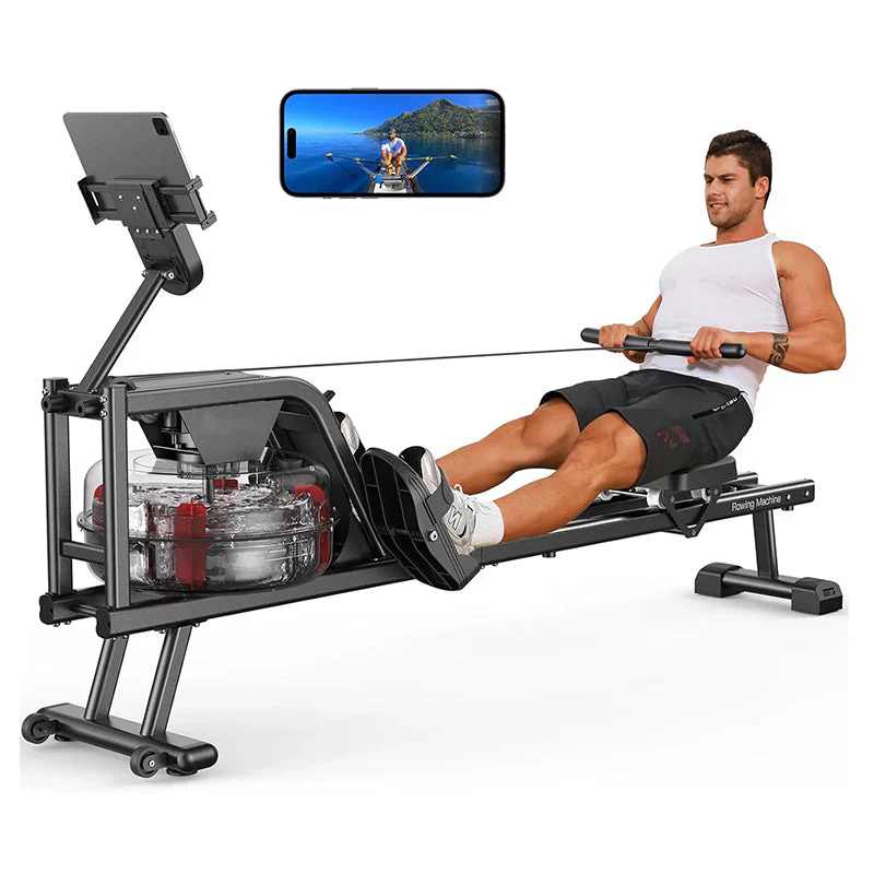 Rameur magnétique/à eau, capacité de charge de 159 kg (350 lb) - Rameur pliable pour usage domestique avec Bluetooth, application compatible, support pour tablette et coussin de siège confortable