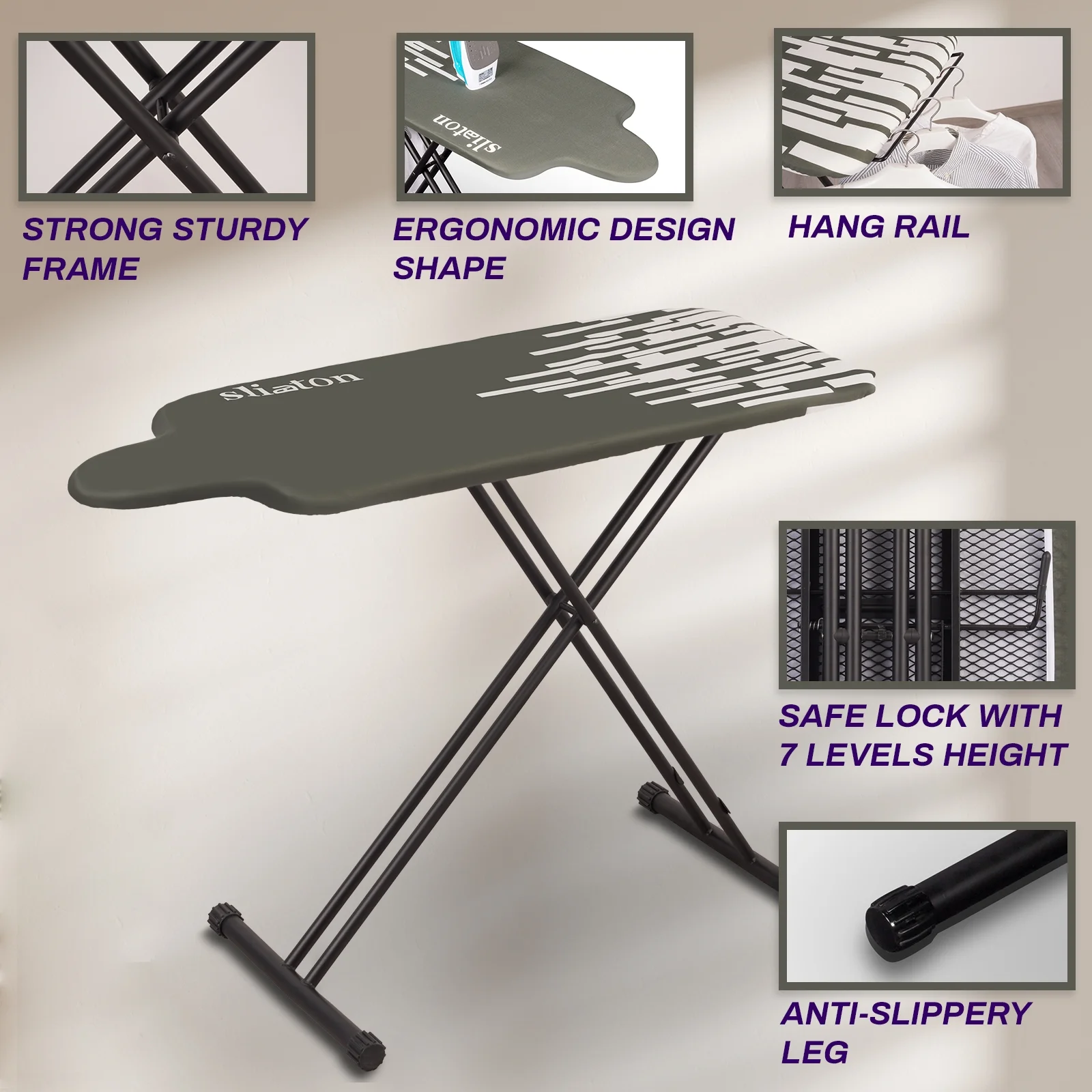 Slieton Extra Large Ironing Board with Hang Rail, 20-Inch Wide(L/Slieton Gray) - Image 6