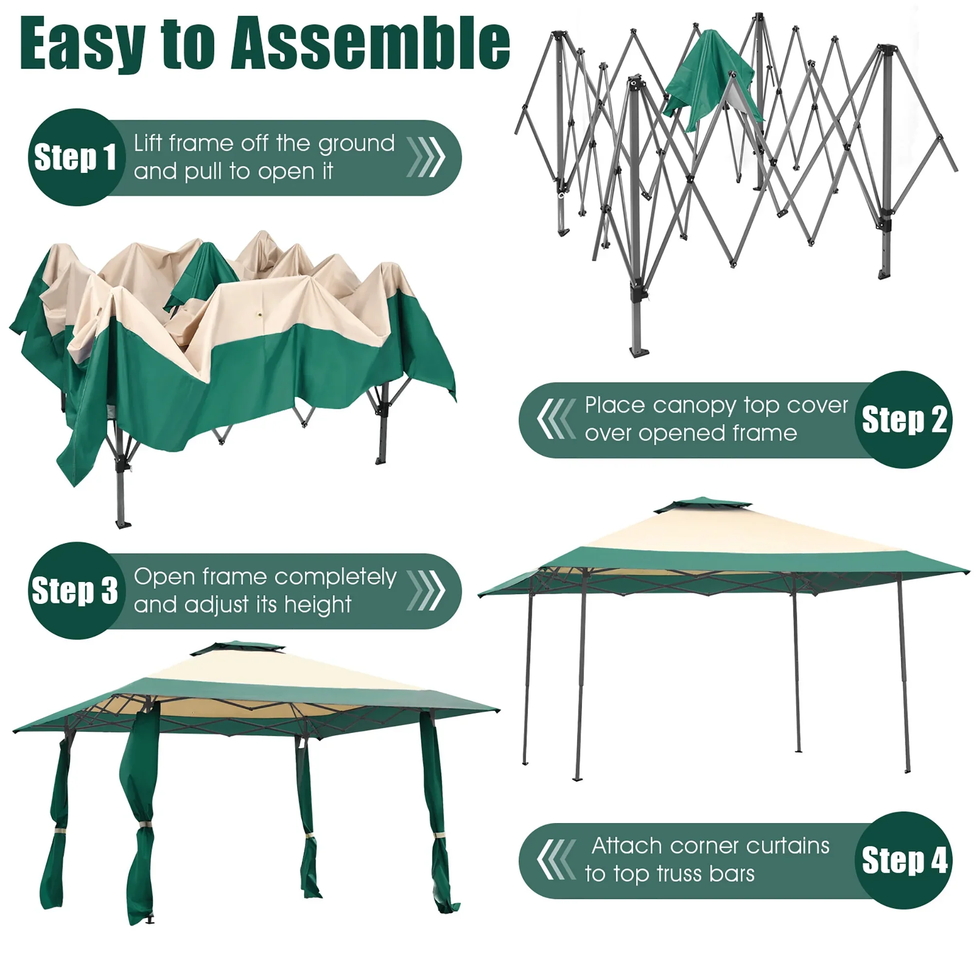 Costway 13'x13' Gazebo  Canopy  Shelter Awning Tent Patio Garden Green