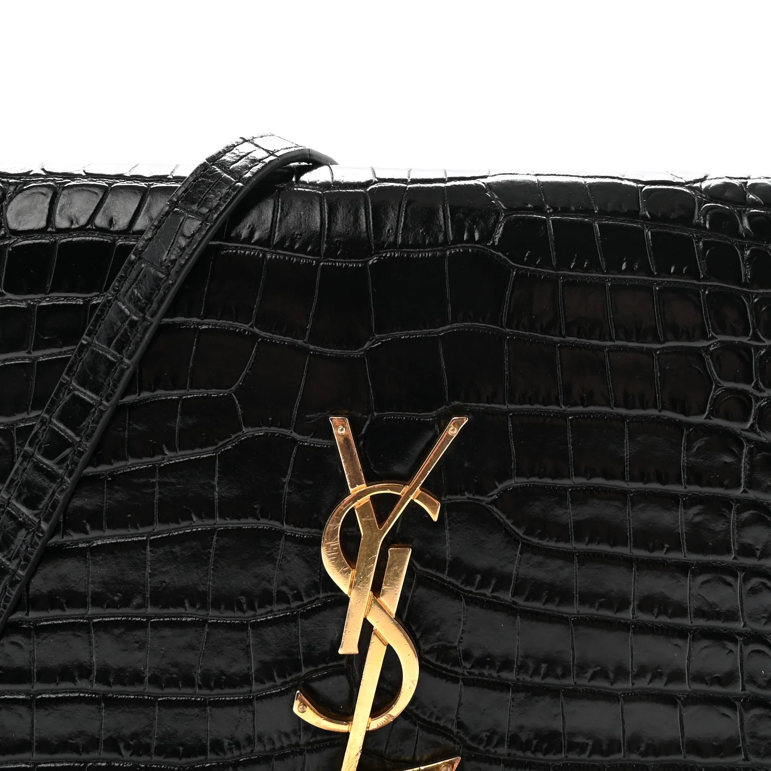 Calfskin Crocodile Embossed Kate Monogram Tassel Chain Wallet Black
