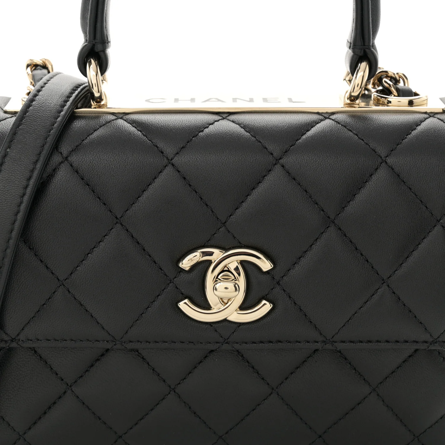 Lambskin Quilted Mini Trendy CC Dual Handle Flap Bag Black