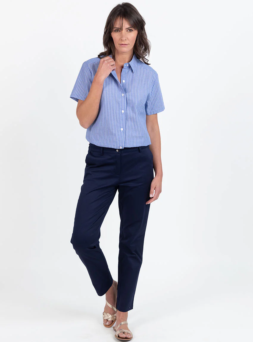 Chemisier en coton rayé bleu jean