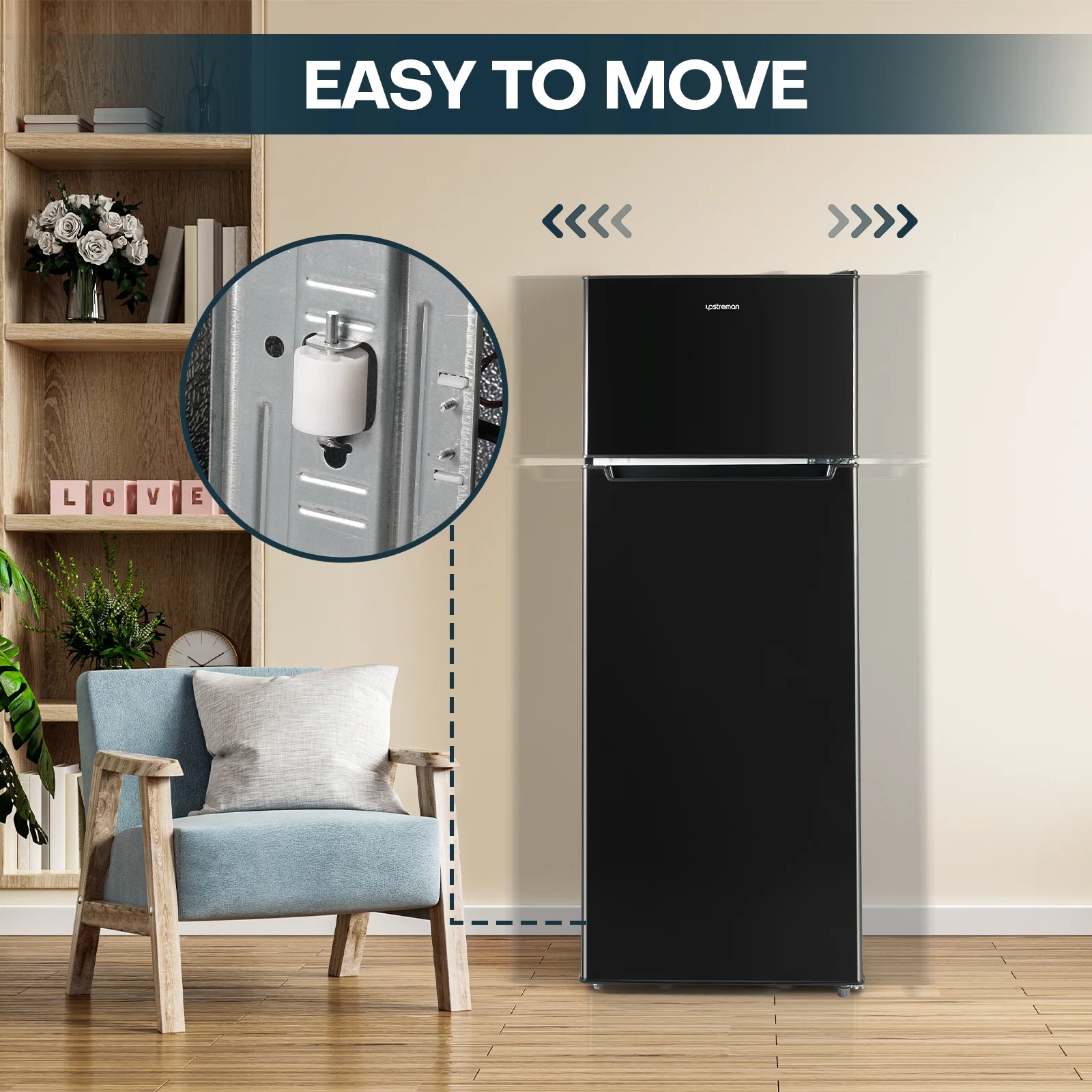 7 7 Cu ft Top Freezer Refrigerator, Two Door Refrigerator Large Capacity with Adjustable Thermostat and Reversible Door, BD75 Black(Black) Image 6