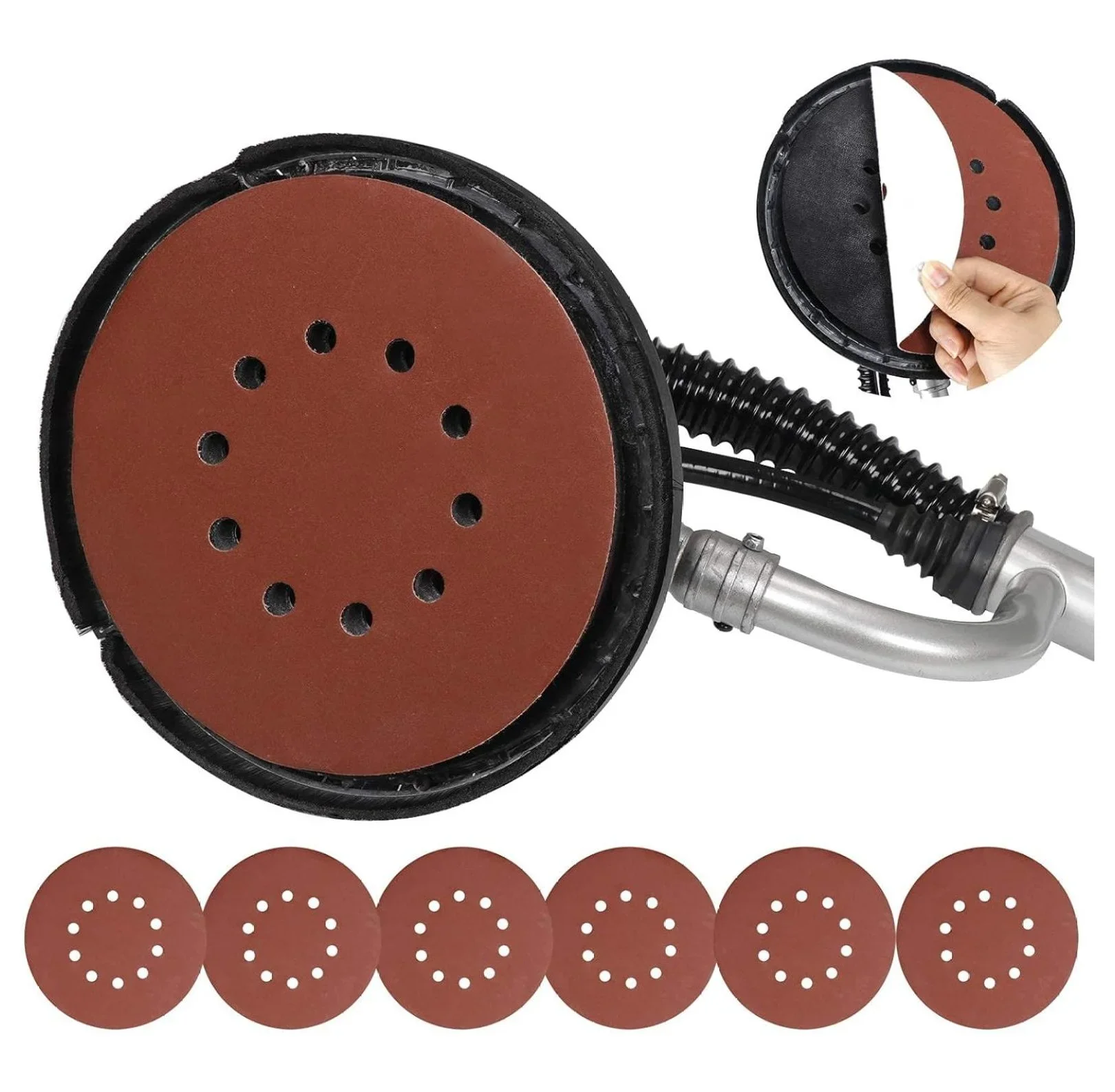 Electric Drywall Sander 800w Adjustable Variable 6 Speed Disc Sander w/ 6 Sand Pads, 1000-2000RPM