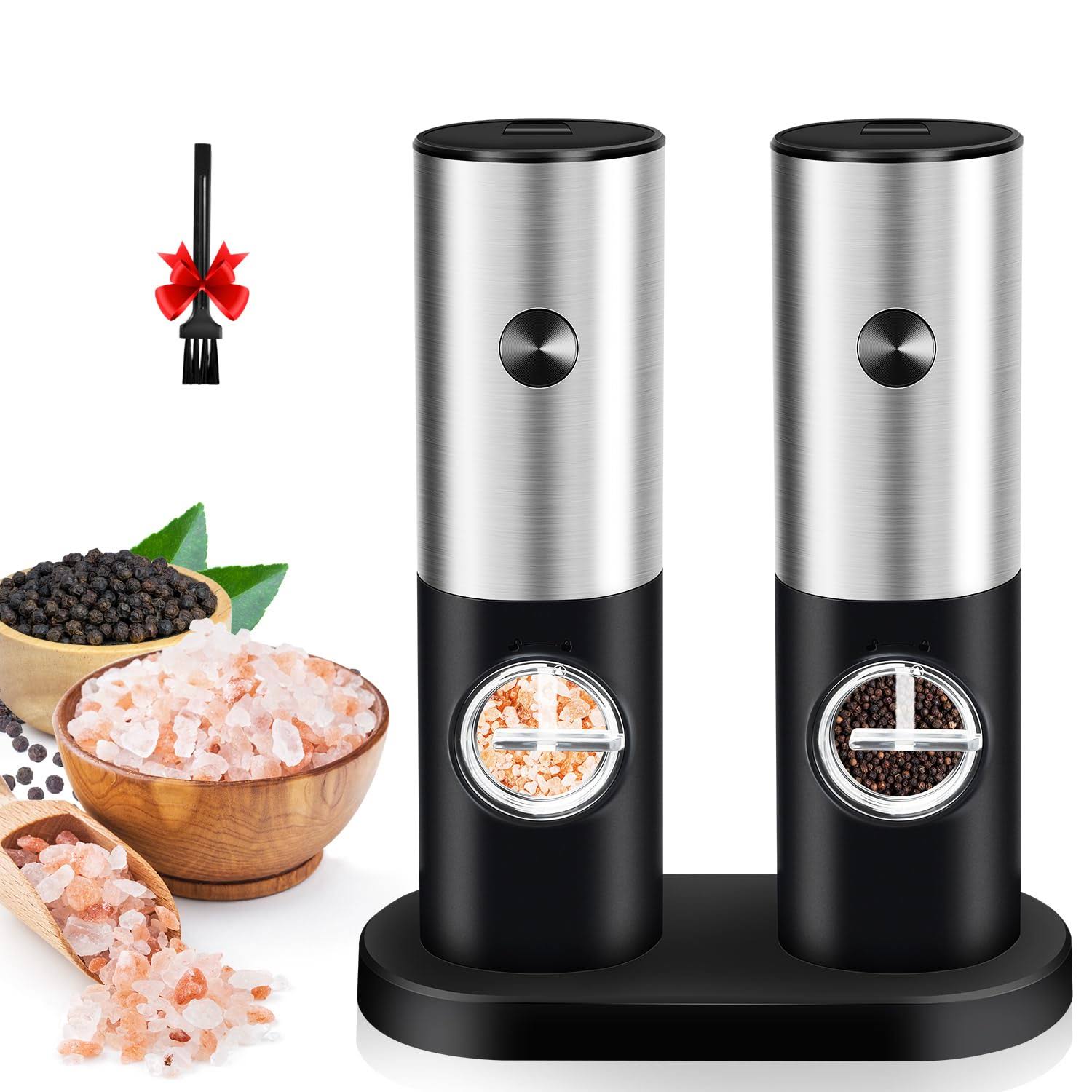 Electric Salt and Pepper Grinder Set: Leap Fit Automatic Pepper Mills with Adjustable Coarseness - Battery Operated Spices Shaker with LED Light in