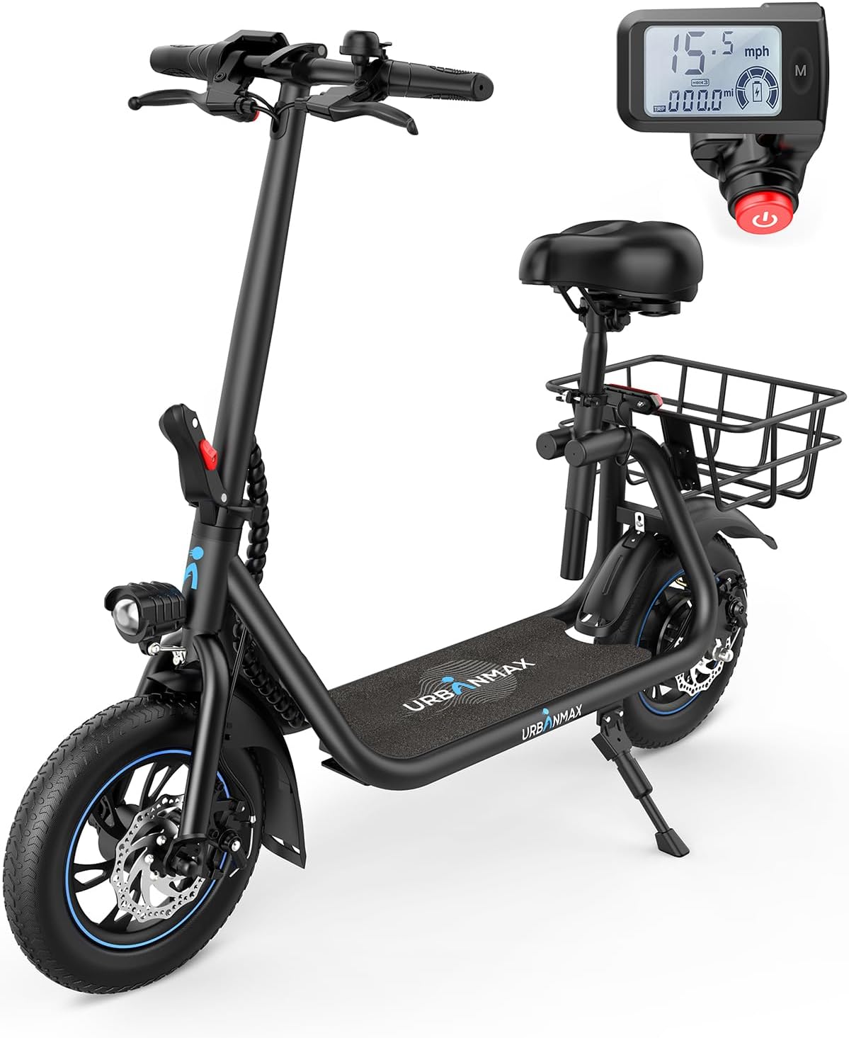Trottinette électrique URBANMAX C1 avec siège, moteur puissant de 450 W, autonomie jusqu'à 35 km