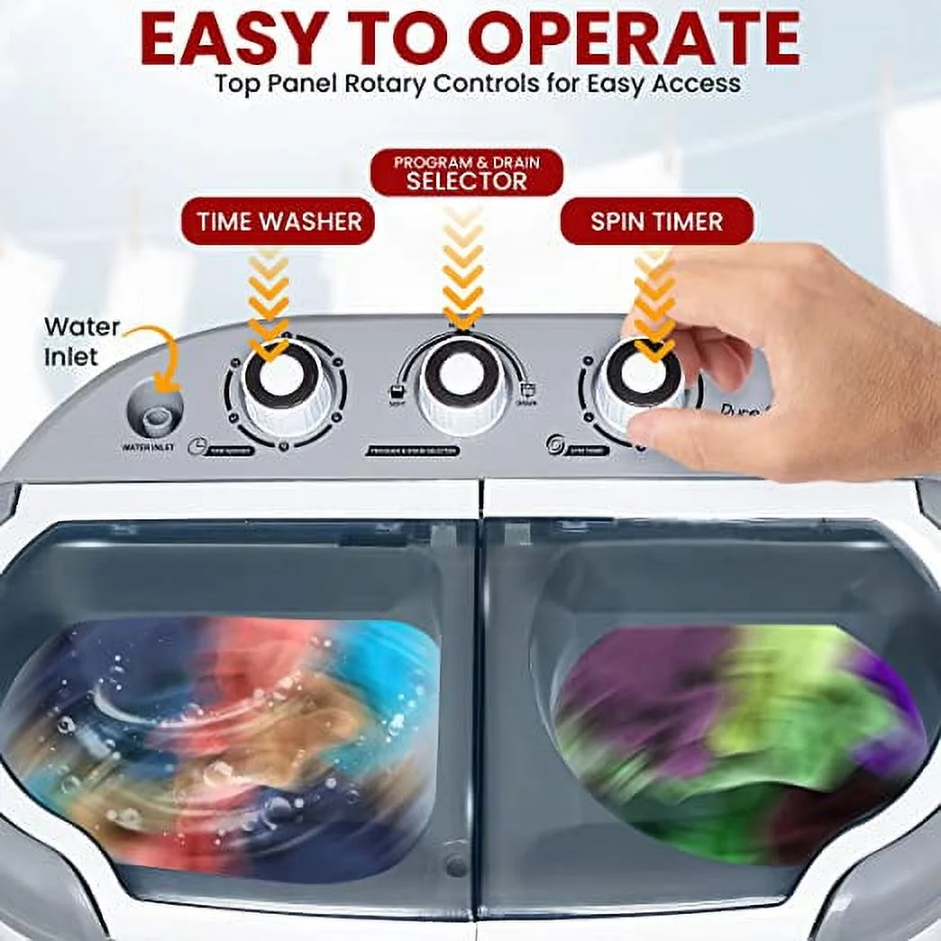 Pure Clean 110 Volt 2 in 1 Compact and Portable Washer and Dryer, Gray(Gray) - Image 4