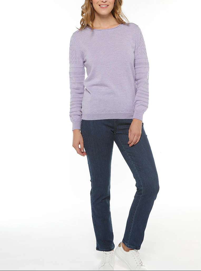 Pull femme col rond en laine violet clair