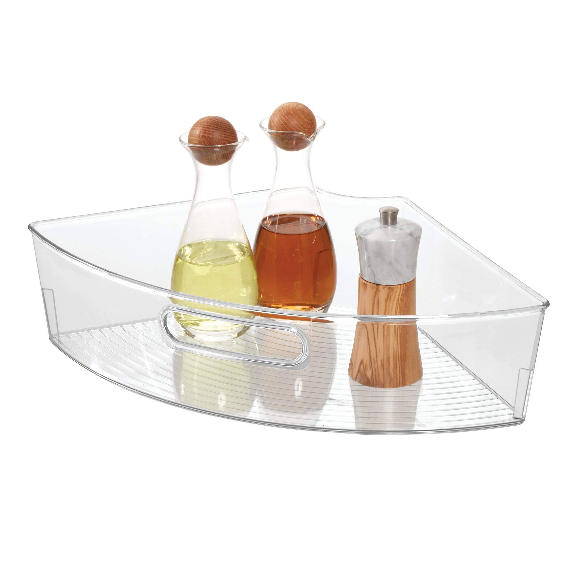 iDesign Plastic Lazy Susan Storage Basket 1/4 Wedge for Cabinet, Clear
