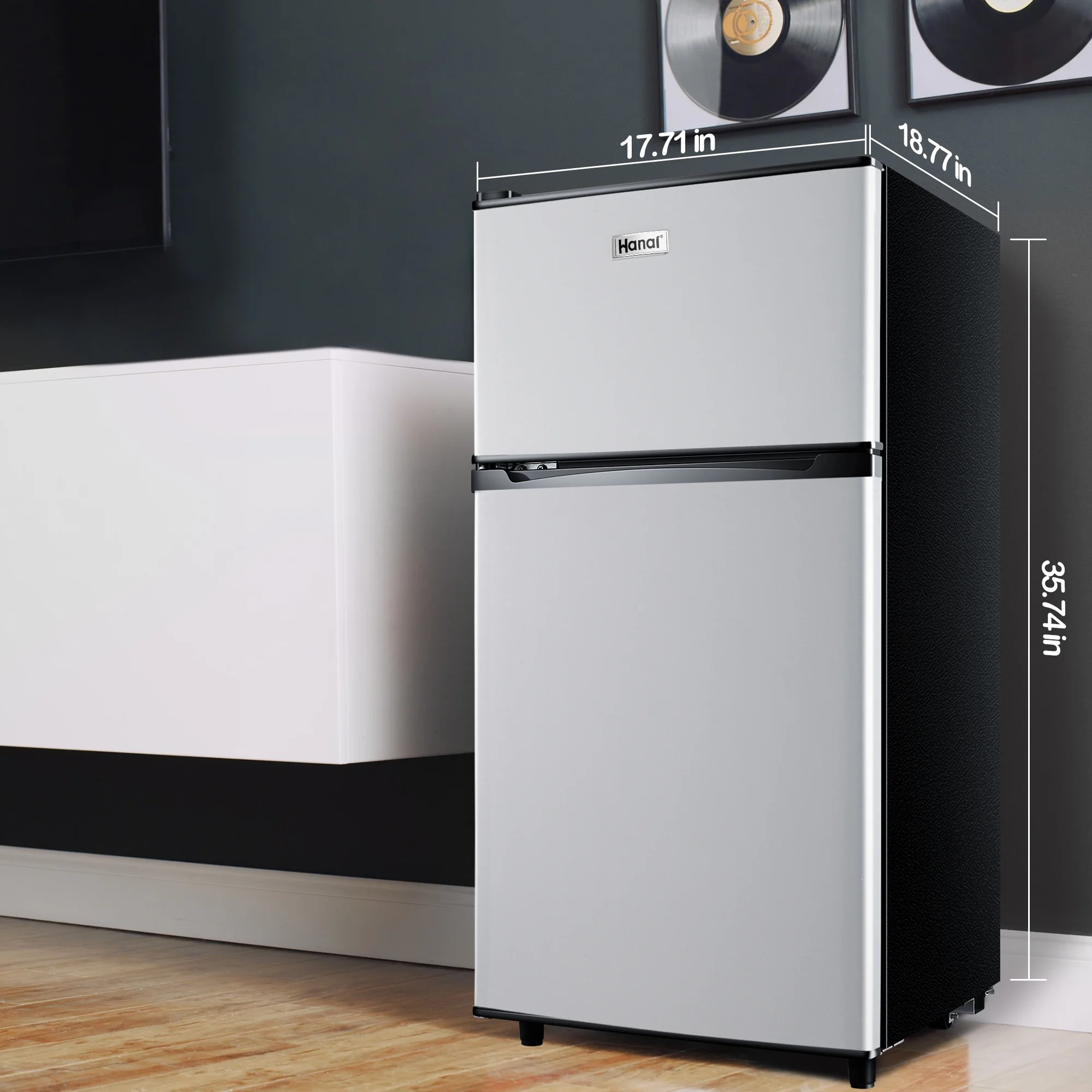 3.5 Cu ft Two Door Mini Fridge, Silvery - Image 7