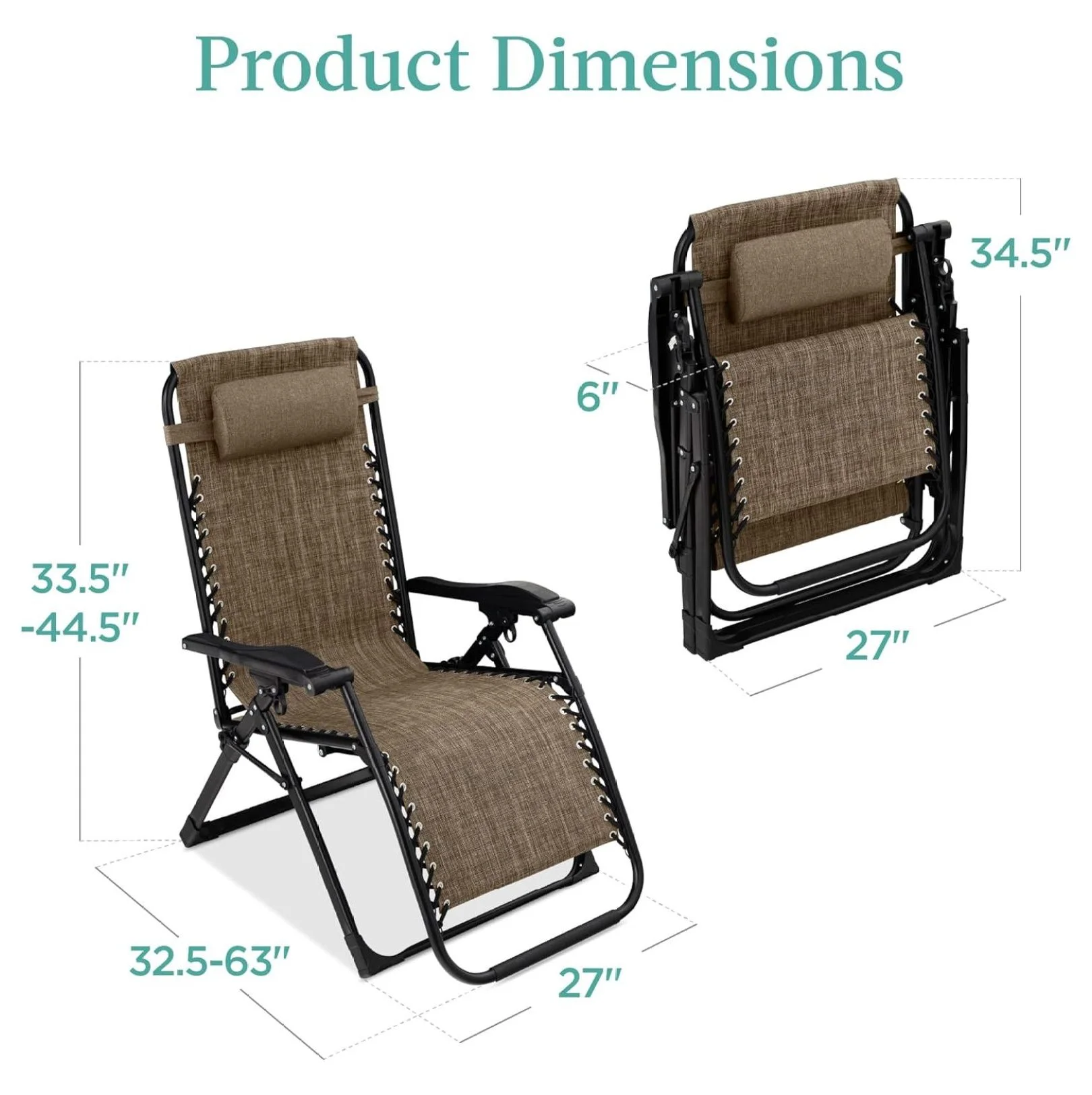 Oversized Chair, Folding Outdoor Patio Recliner, XL Anti Gravity Lounger W/Removable Cushion, Cup Holder, Side Tray, 350 lb Capacity - Taupe