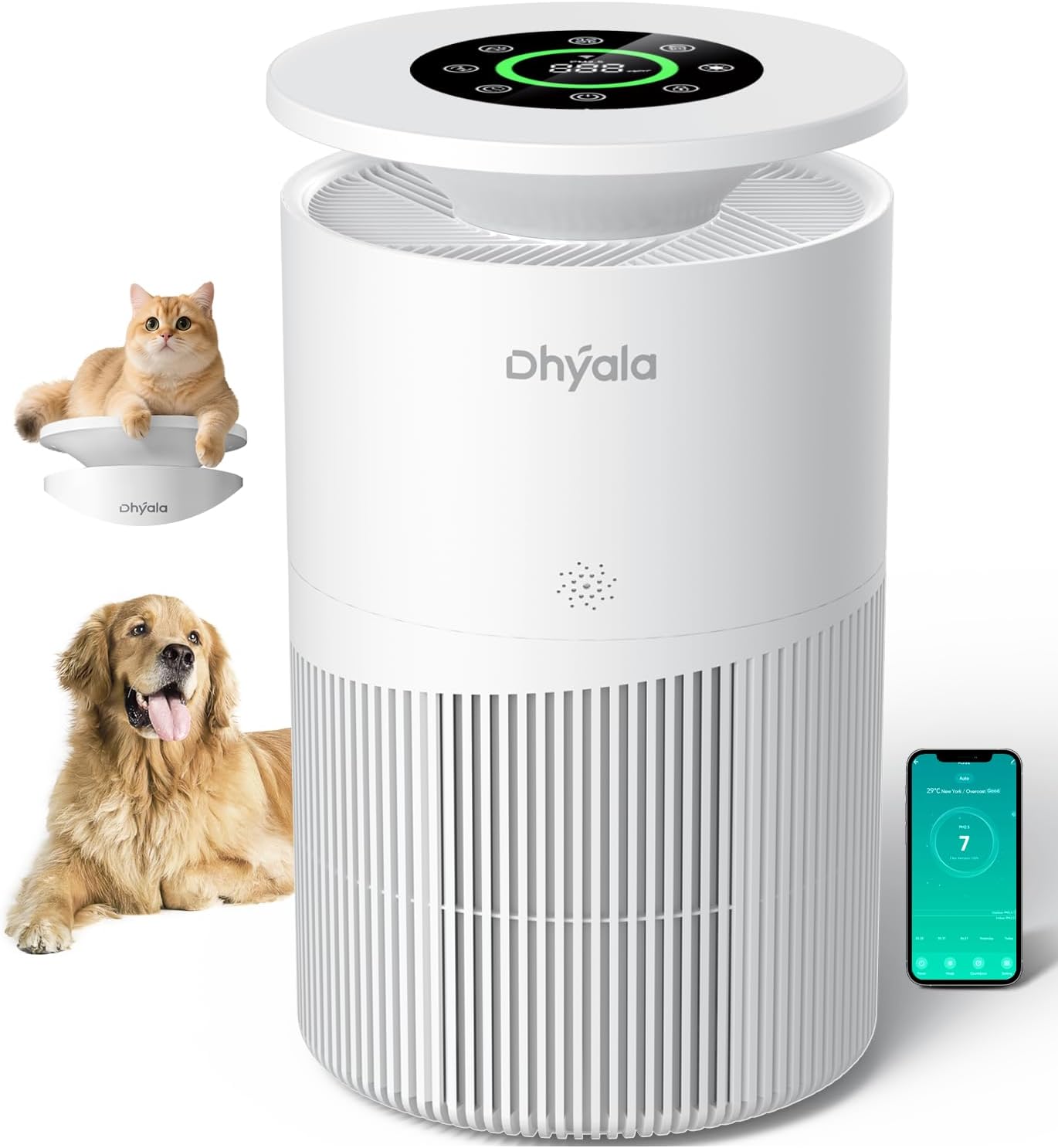 Air Purifier for Home Large Room up to 3620Ft², H13 True HEPA Air Purifiers for Home Pet Hair Dander Odor Pollen, Air Cleaner with Smart WiFi, 360° Air Intake, Auto Mode, Pet Lock, 22dB Quiet