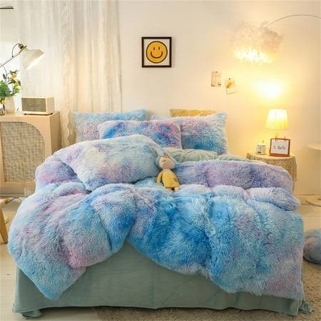 Wajade Plush Duvet Cover - Luxury Ultra Soft Fluffy Fuzzy Comforter Cover ,King size, Galaxy Blue
