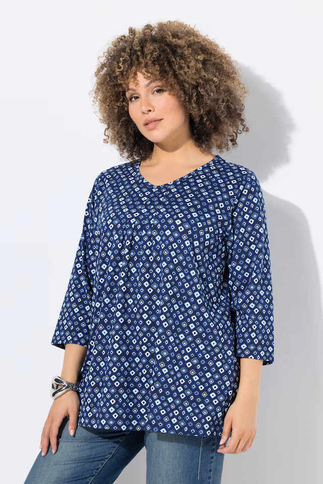 Graphic Print Pleated 3/4 Sleeve Tee