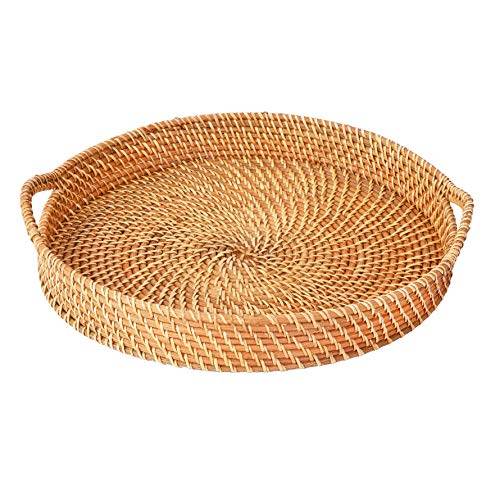 Artera Round Wicker Rattan Tray - 18 Inches, Hand Woven Tray For Coffee Table, Ottoman, Natural Serving Tray With Handles, Circular Decorative