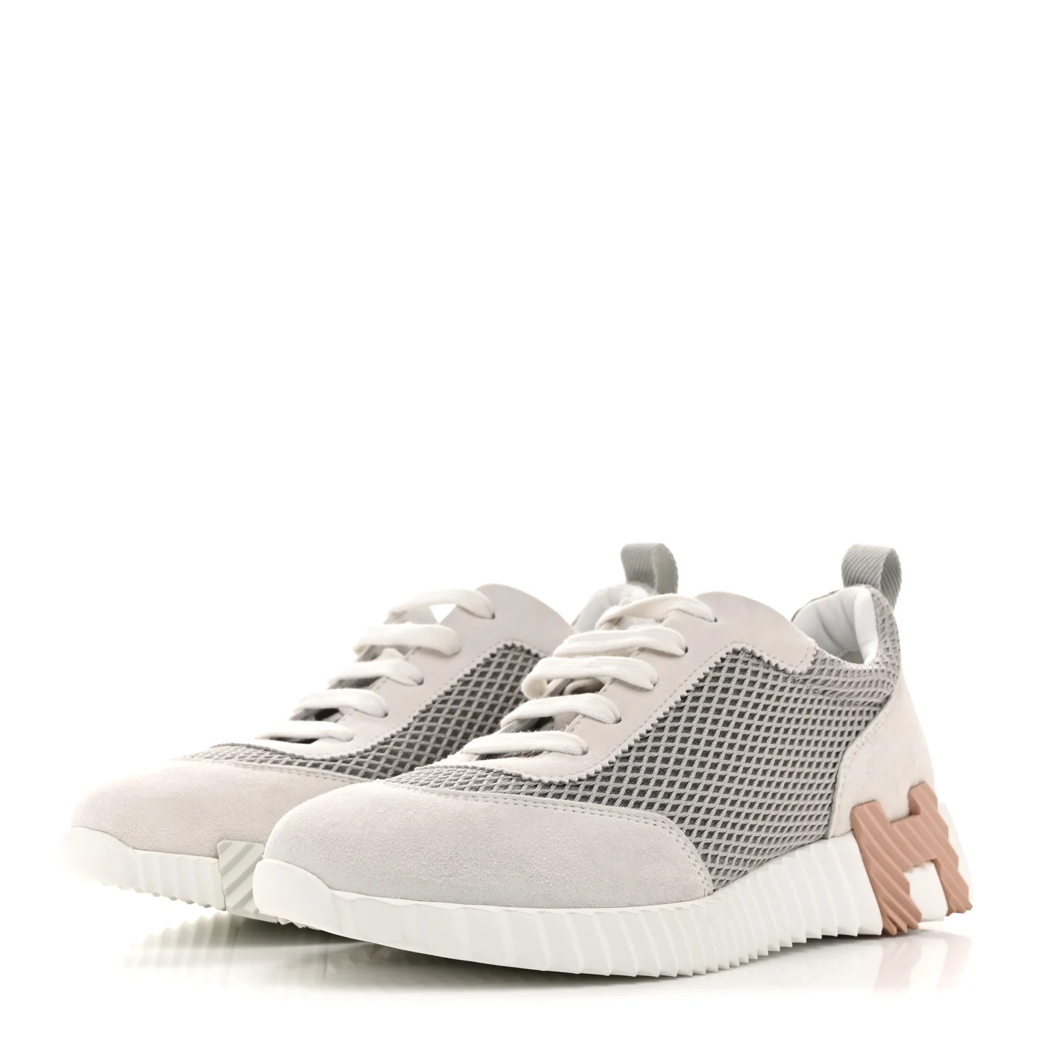 Air Mesh Suede Goatskin Bouncing Sneakers 38.5 Gris Lulea White