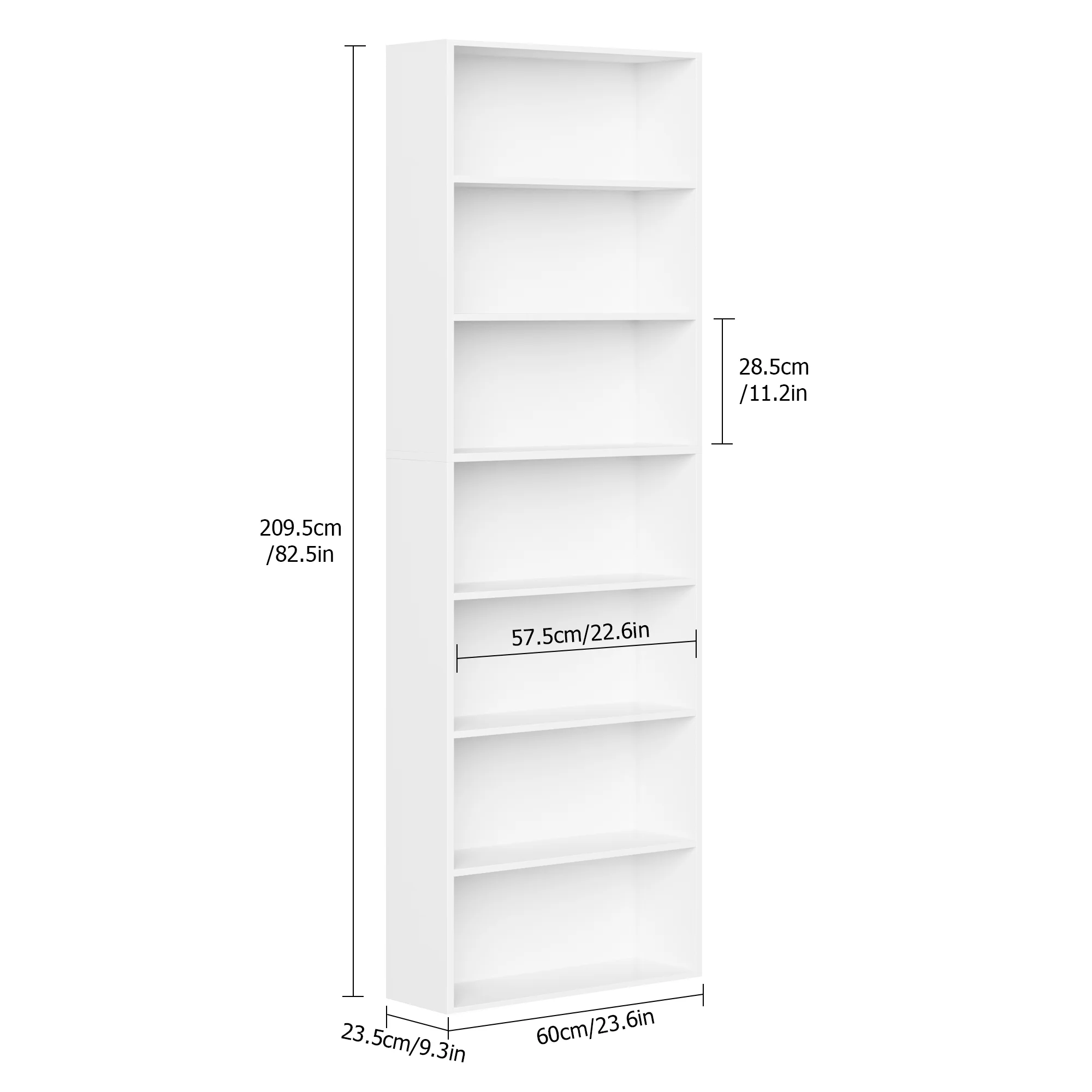 82" Tall Bookcases, Freestanding Display Storage Shelves, 7-Tier Open Bookshelf for Home Office Living Room Bedroom, White(White/Single) - Image 7