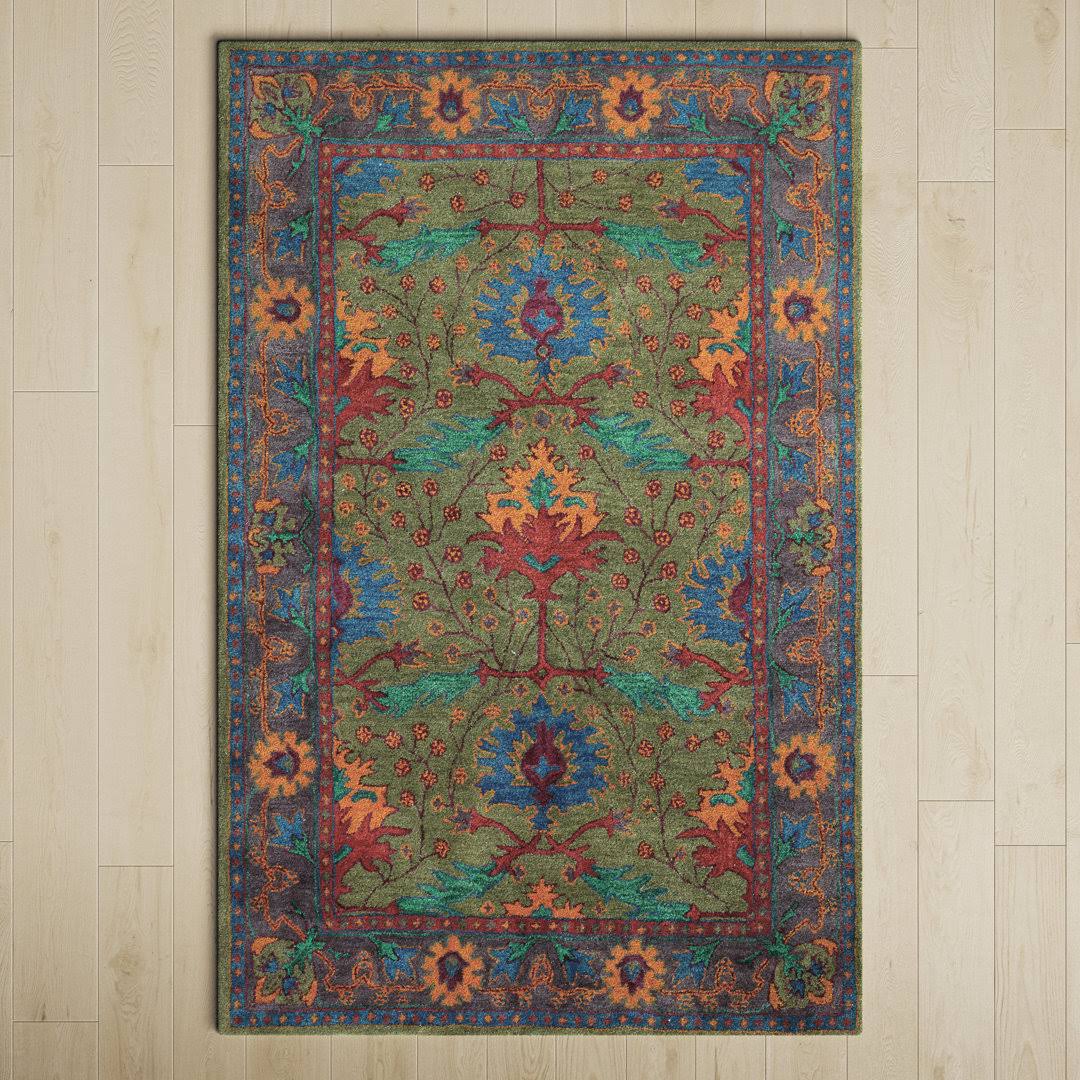 Maribel Floral Handmade Tufted Wool Blue/Red/Green/Yellow Area Rug Birch Lane Rug Size: Rectangle 8'6