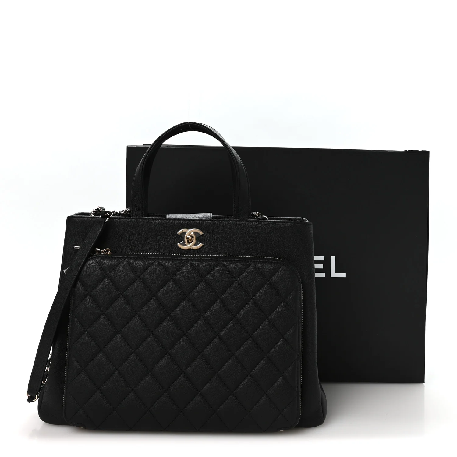 Caviar Quilted Large Business Affinity Shopping Bag Black