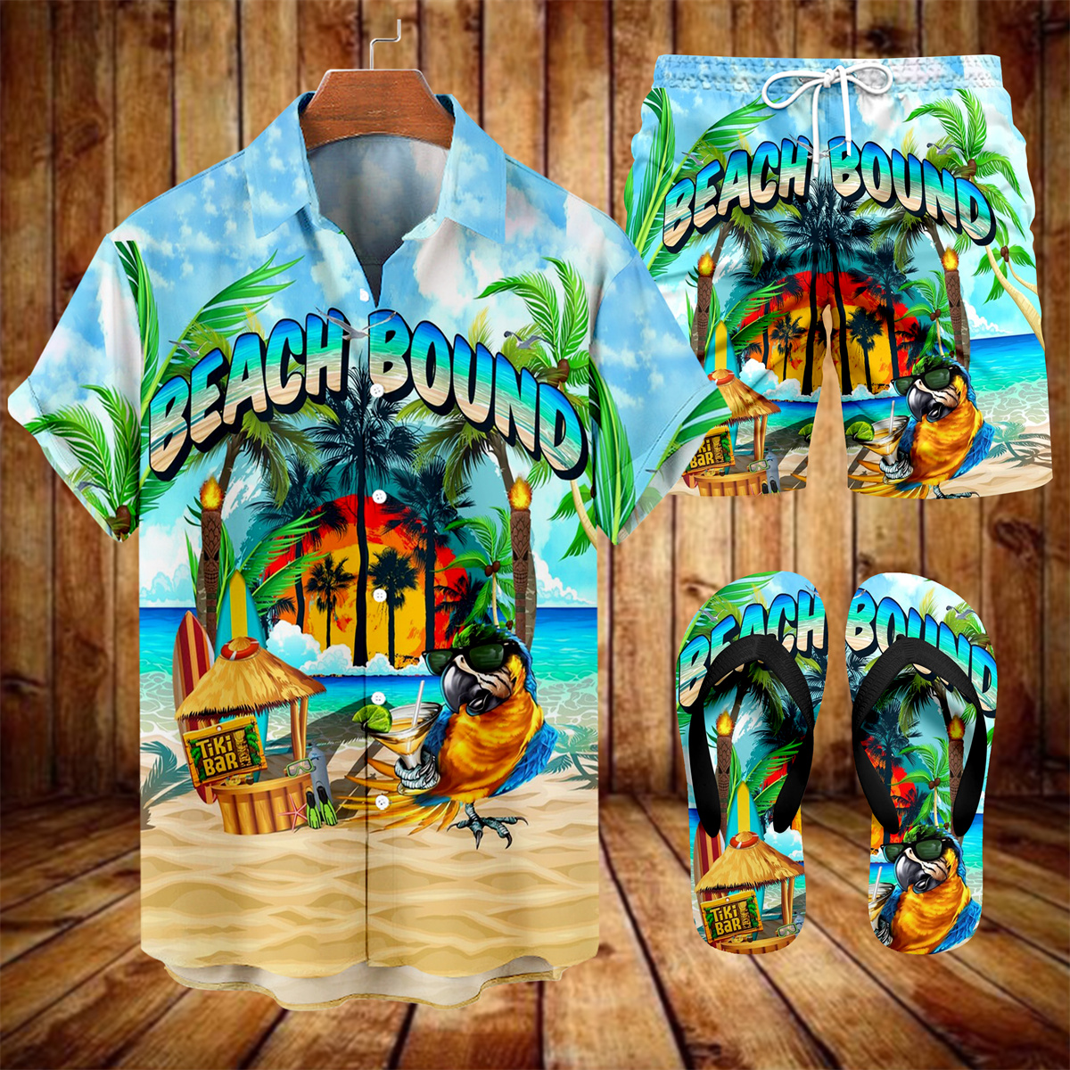 Ensemble trois pièces Suitmens pour homme, imprimé vacances hawaïennes, motif tiki, référence 027