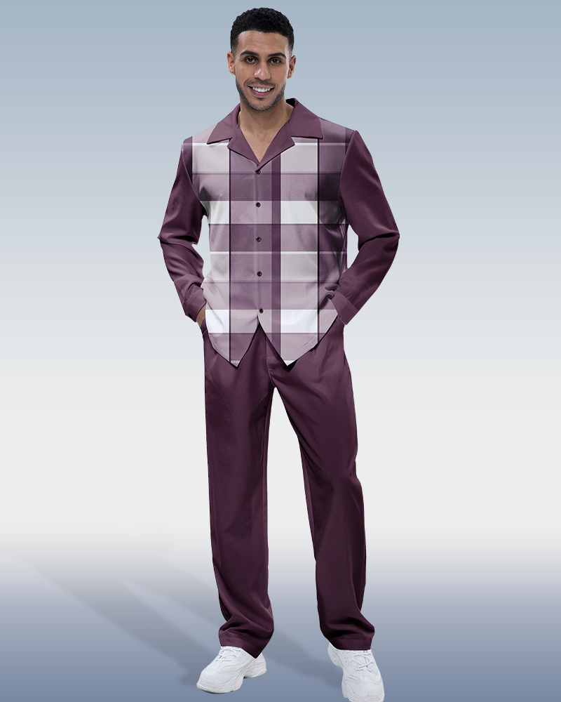 Ensemble de marche chemise à carreaux violets à manches longues