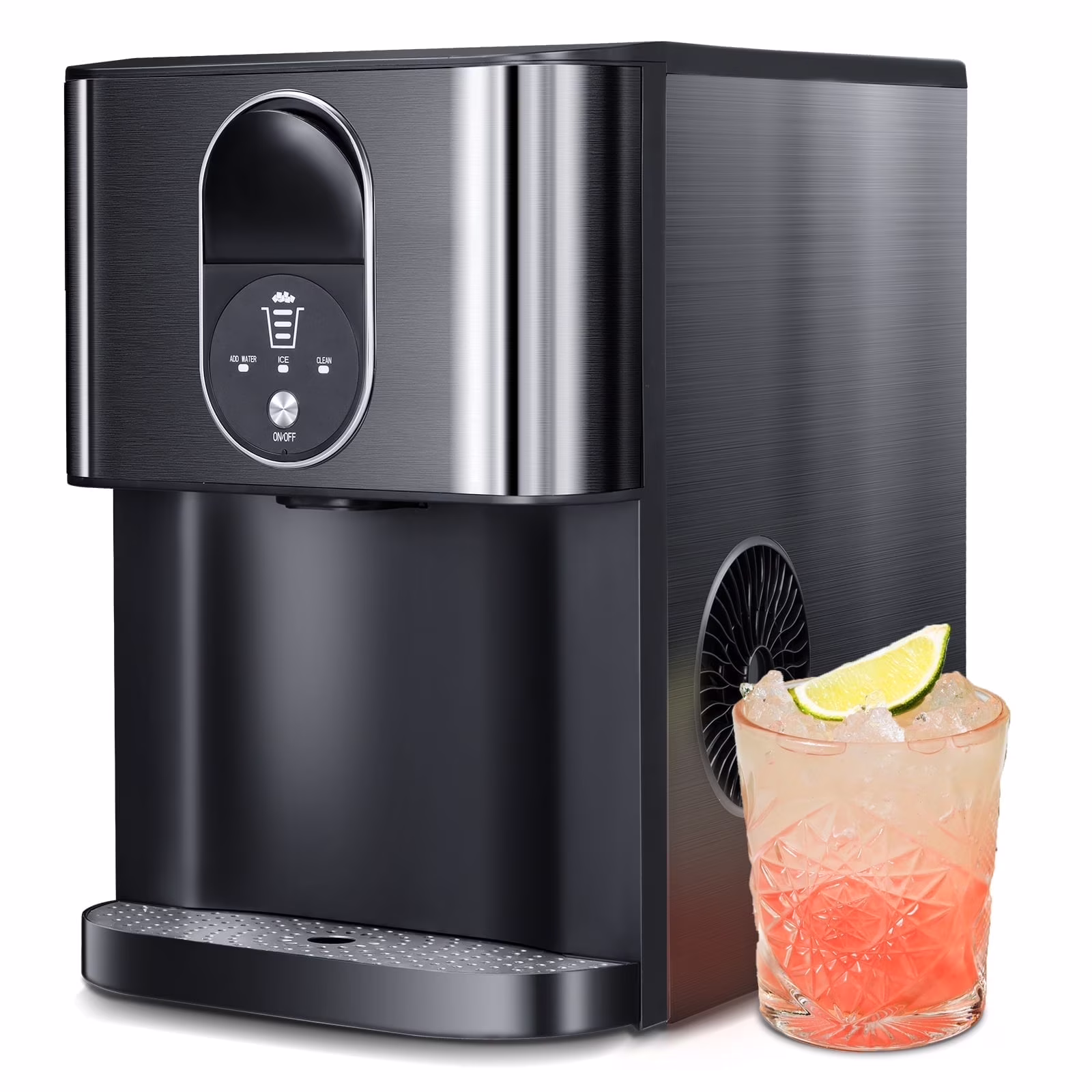 Nugget Ice Maker,Culb in 6Mins, 44 lbs/24 H, Auto-Cleaning Portable Ice Machine with Basket Scoop, Black(Black)