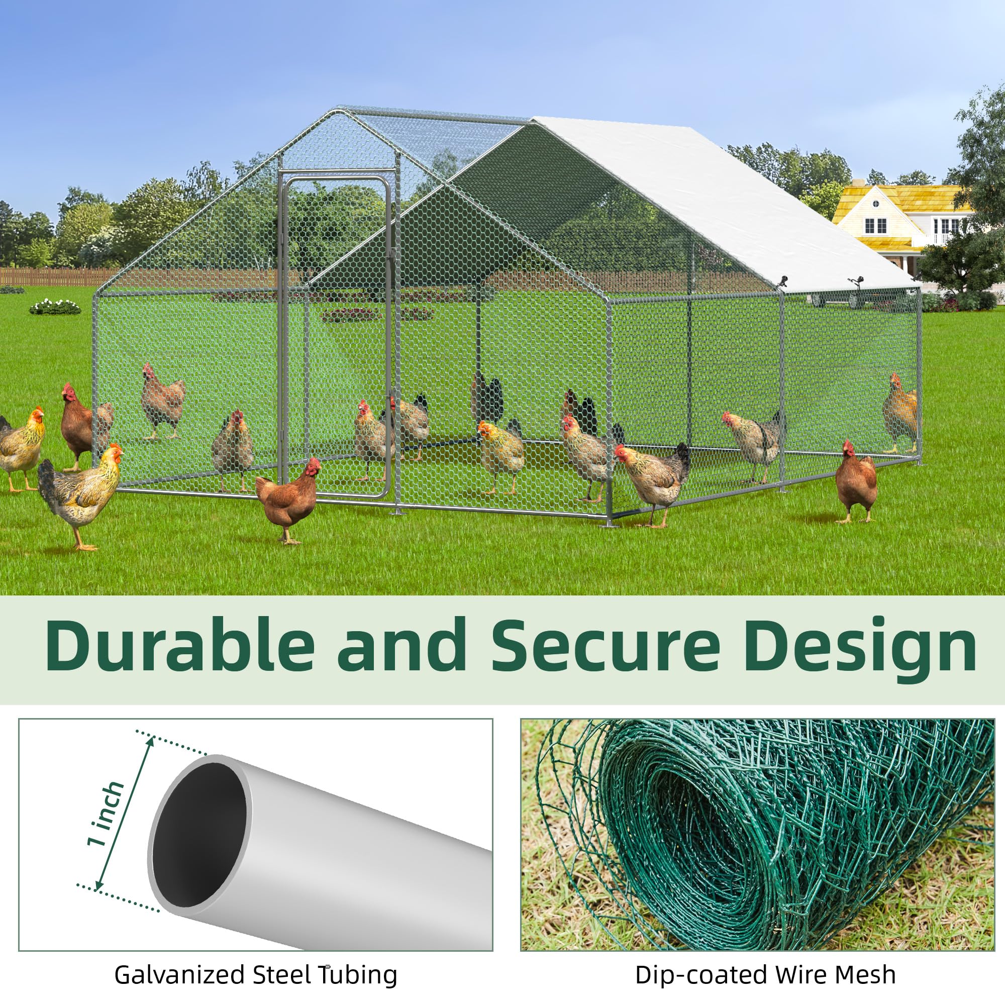 AECOJOY Large Walk-in Chicken Coop Run for 8-12 Chickens, 13x10x6.4 FT