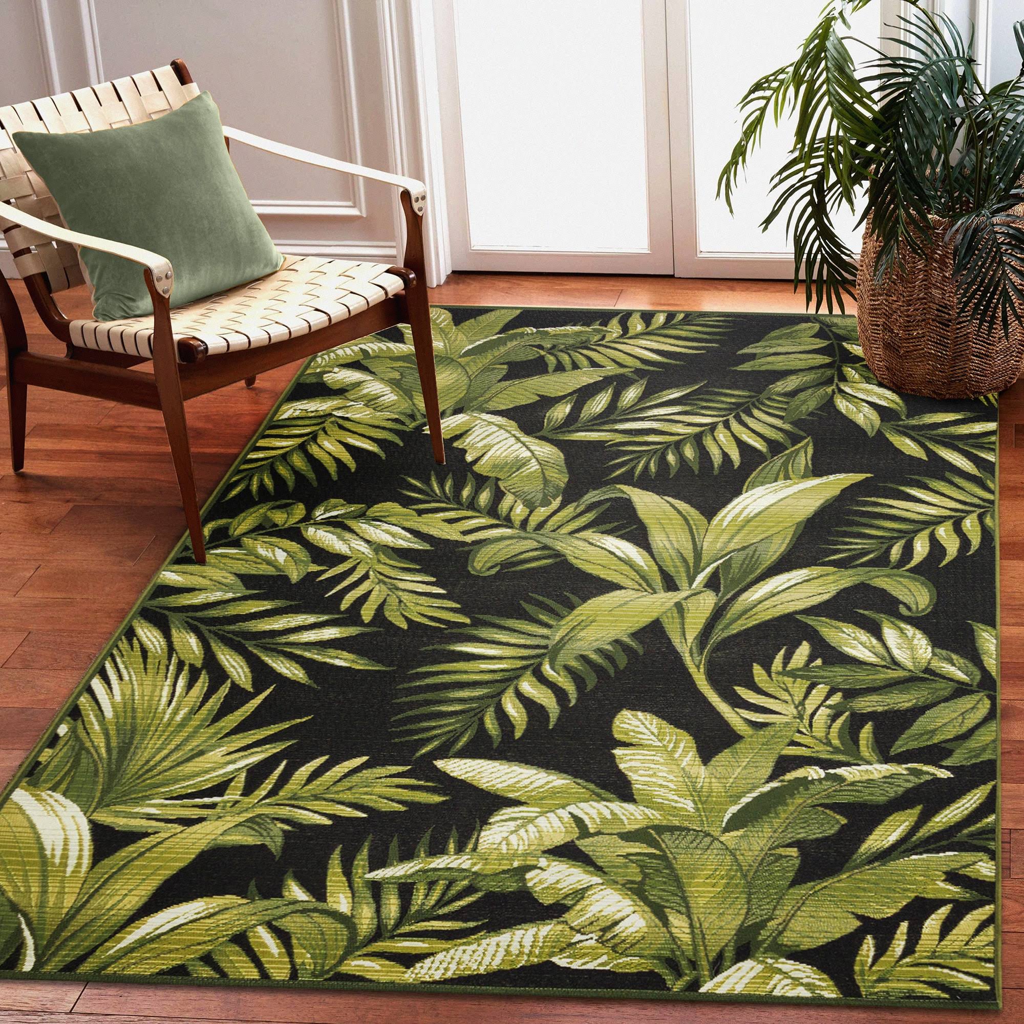 Liora Manne Marina Jungle Leaves Indoor/Outdoor Rug Black 3'3