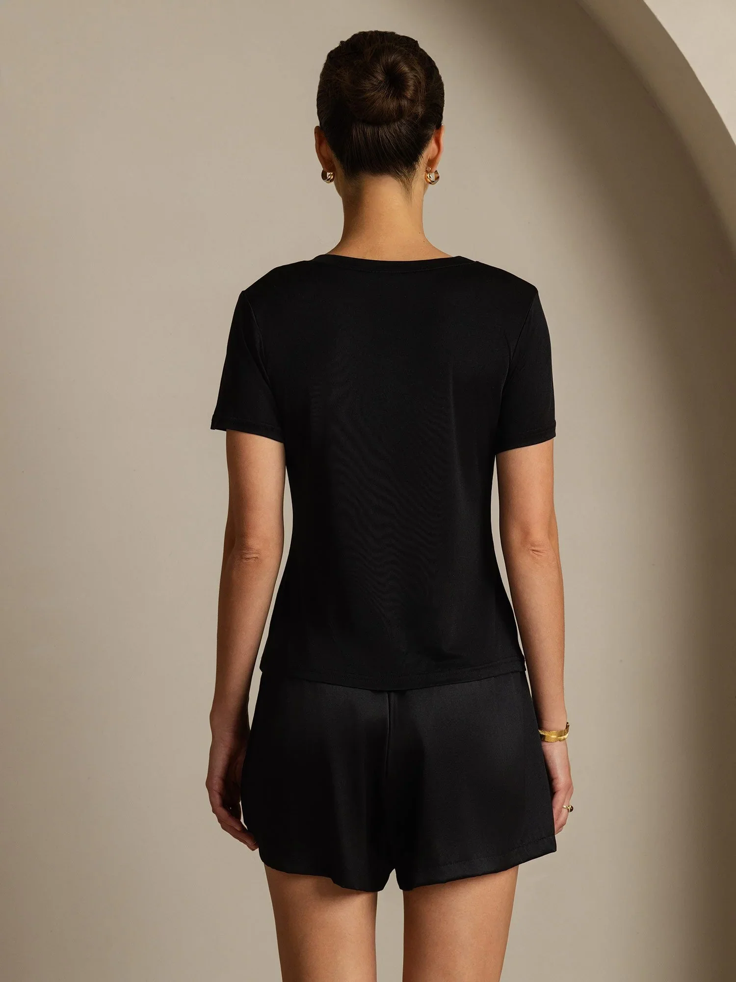 Pure Silk V-Neck Short Sleeves Women's T-Shirt