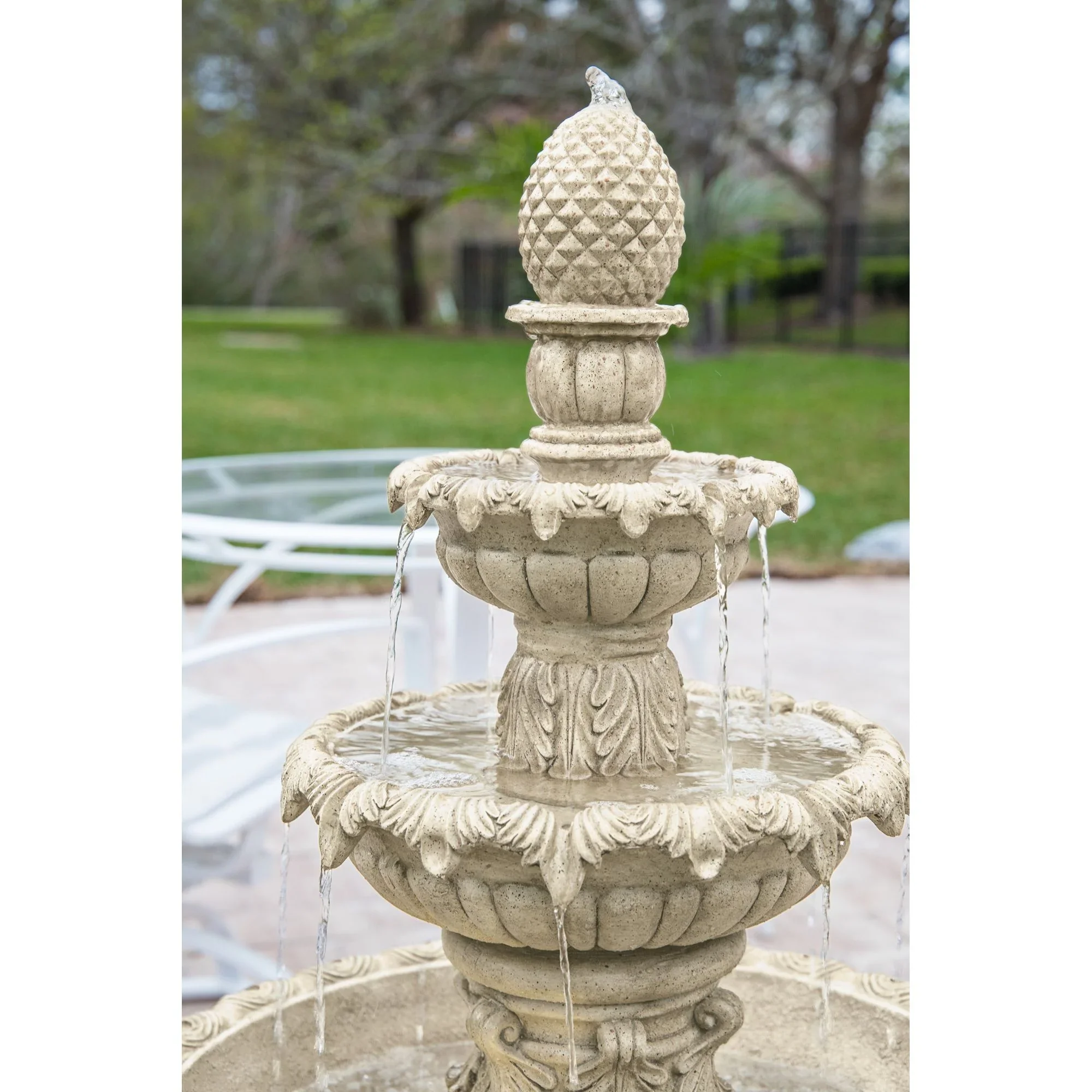 Ibiza 46 High Large Italian Outdoor Decor Sand Stone Floor Fountain with Light LED 3-Tier Outside Garden Patio