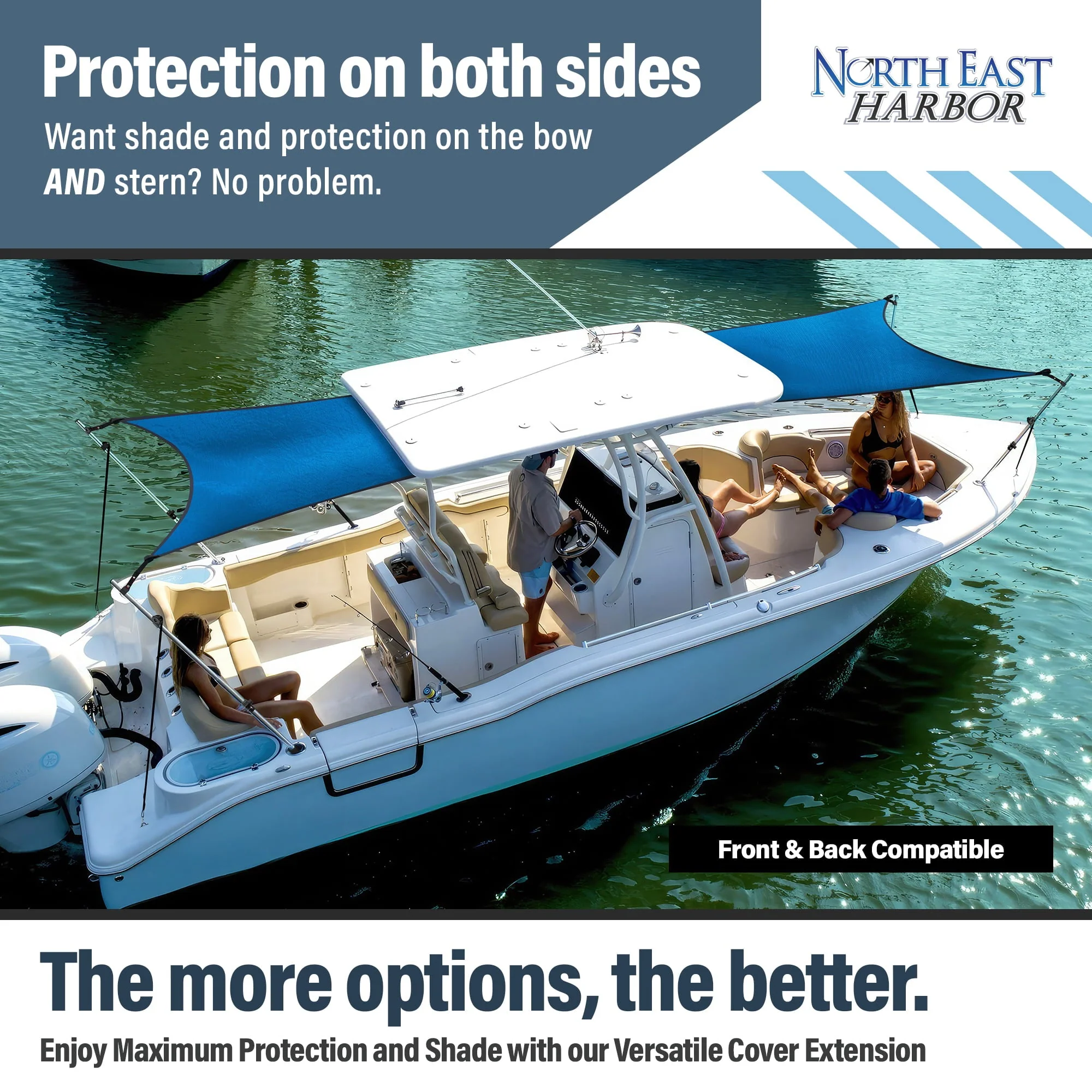 Universal T Top Extension Bimini Tops for Boats Sun Shade Kit, Boat Shade Hard Top Boat Cover Canopy Adjustable Poles, Marine 900D Canvas, Adjustable Height, 67"L x 67"W, (Blue) Image 5