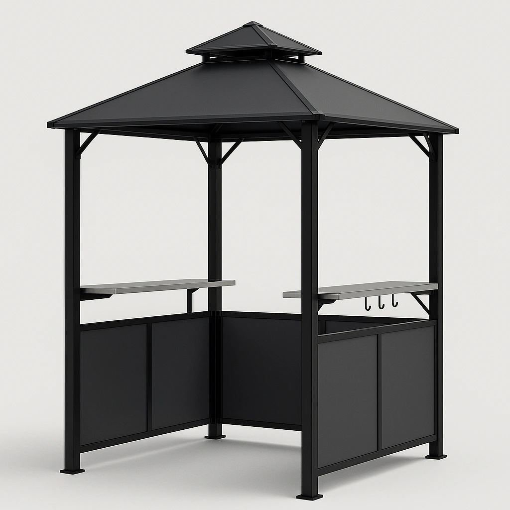 Sort metal udendrs grillpavillon til terrasse eller have, 240 cm x 150 cm x 260 cm