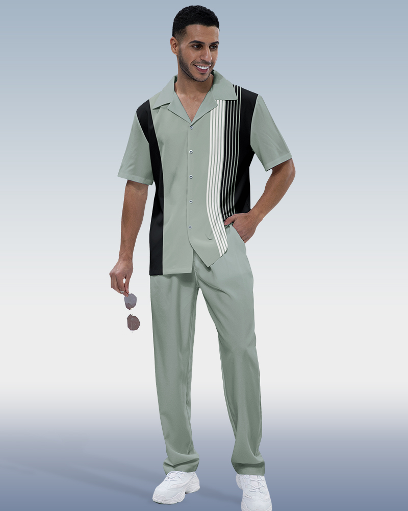 Costume deux pièces pour homme Suitmens à manches courtes et rayures verticales