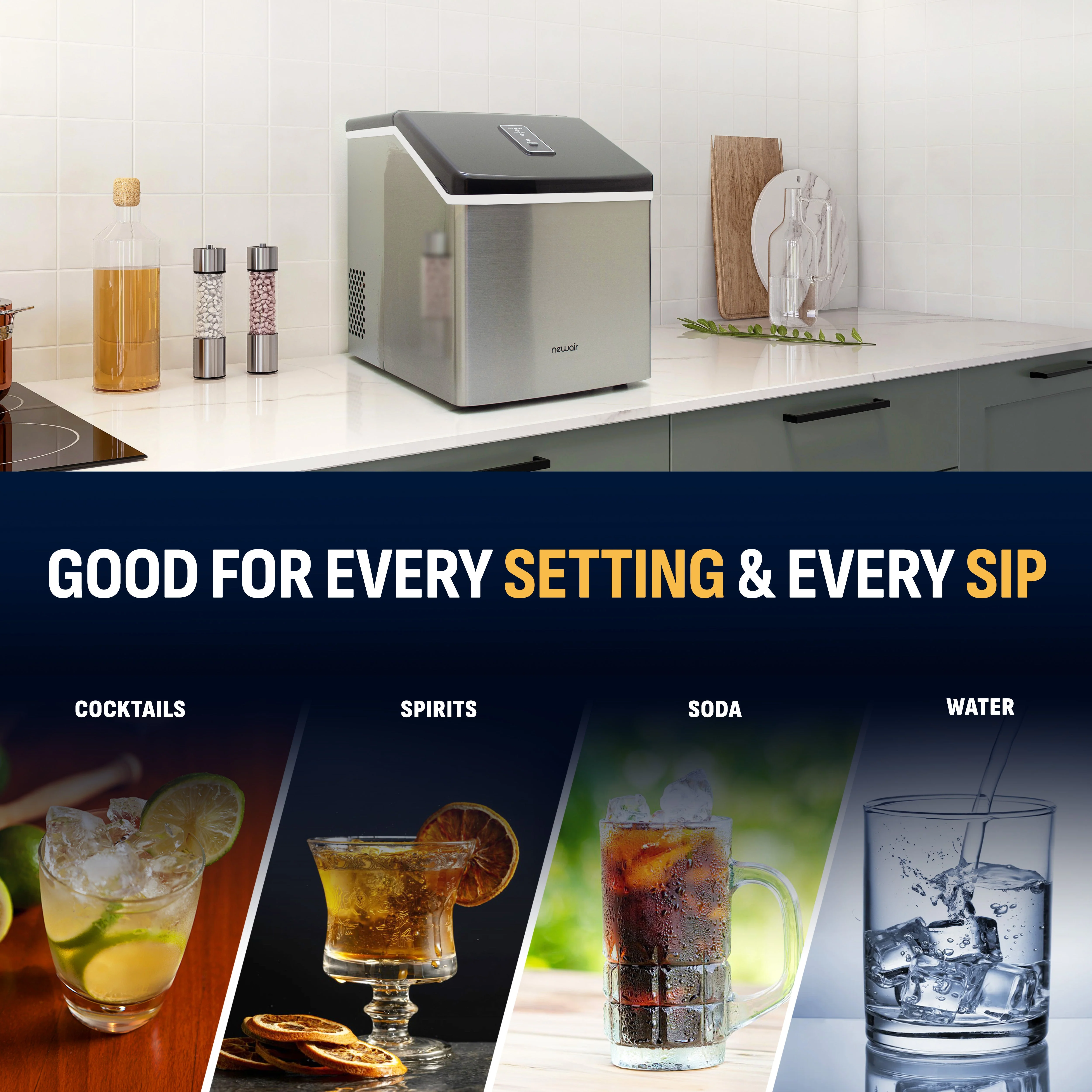Newair Countertop Ice Maker. Clear Ice, 40 lbs/day - Stainless Steel