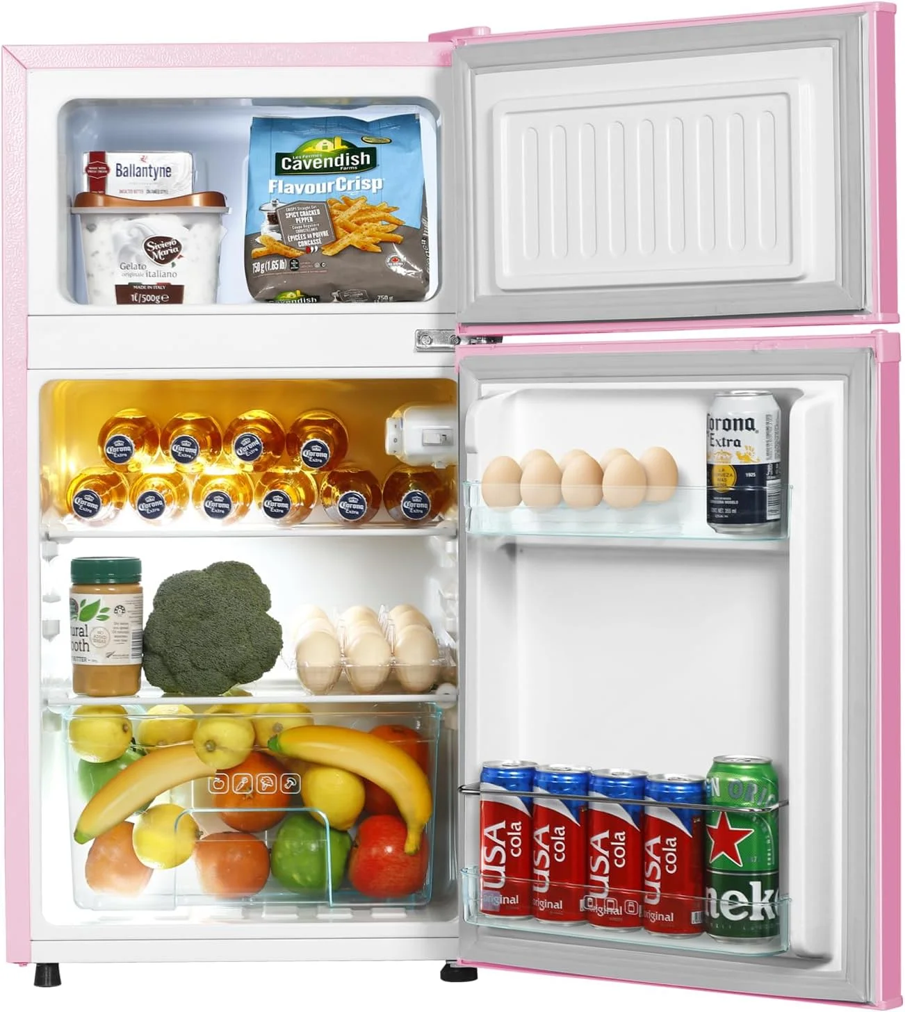 3.2 Cu.Ft Pink Mini Fridge With Freezer, Compact Dorm Refrigerator, 2 Doors for Bedroom, Office, Kitchen, Apartment(Pink) - Image 2