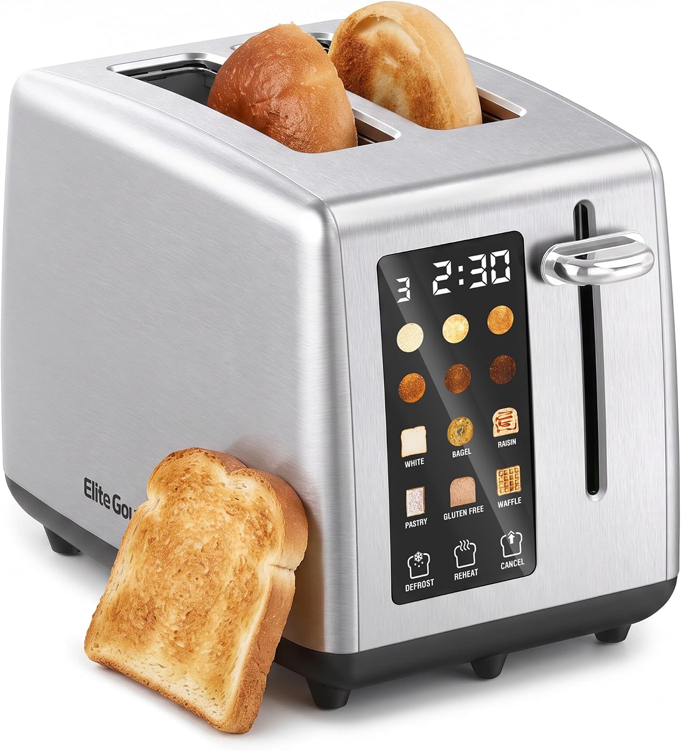 Elite Gourmet ECT-3100 4-Slice Long Slot Toaster, Stainless Steel| Extra-Wide Slots Fit Bagels, Sourdough & Texas Toast, 6 Browning Settings, Reheat, Defrost & Cancel, Built-In Warming Rack