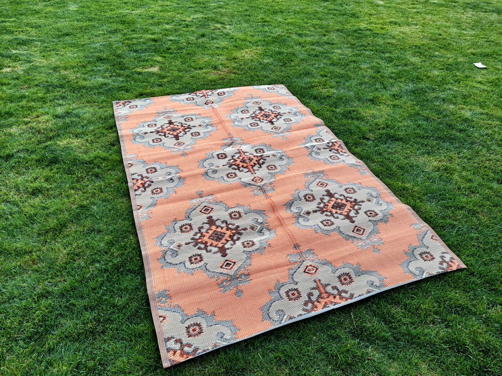 BalajeesUSA Outdoor Plastic Straw Patio rugs-6 by 9 Feet. Reversible Mats, Waterproof, Camper Mats, Patio Rugs Clearance.552 Orange, Yellow, Grey