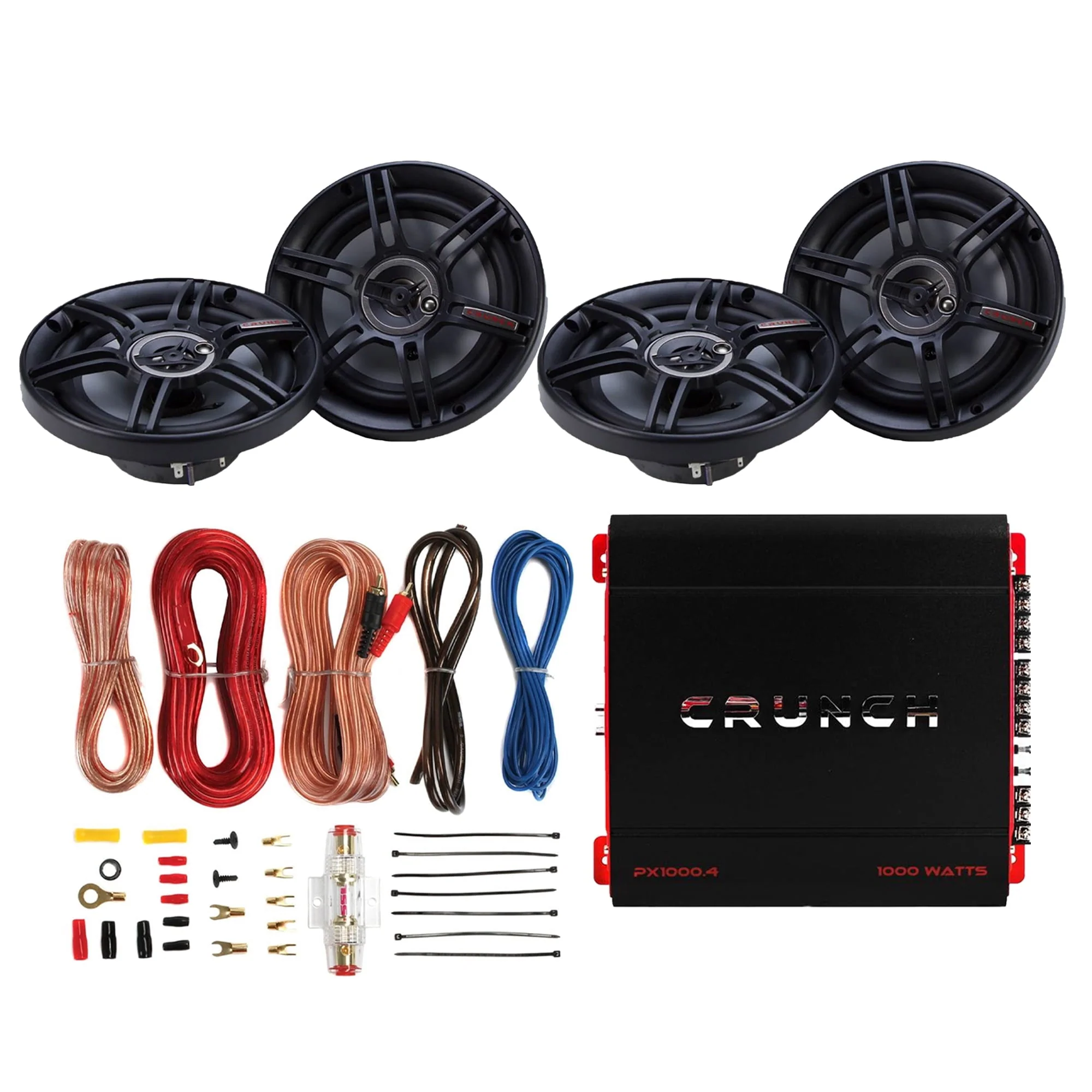PX 1000 Car Stereo Amp w/ 4 3 Way Speakers and Wiring Kit